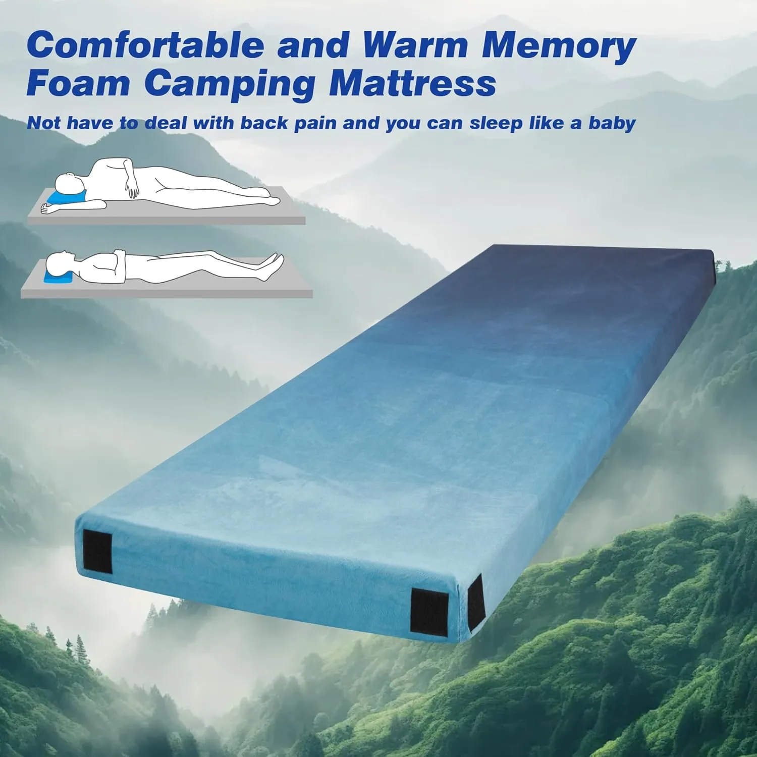 Memory Foam Sleeping Pad, Portable Mattress for Adult, Camping Mattress Pad with Pillow & Travel Bag, Camping Foam Sleeping Pad with Waterproof Cover for Guests Adult Sleepover Outdoor Travel