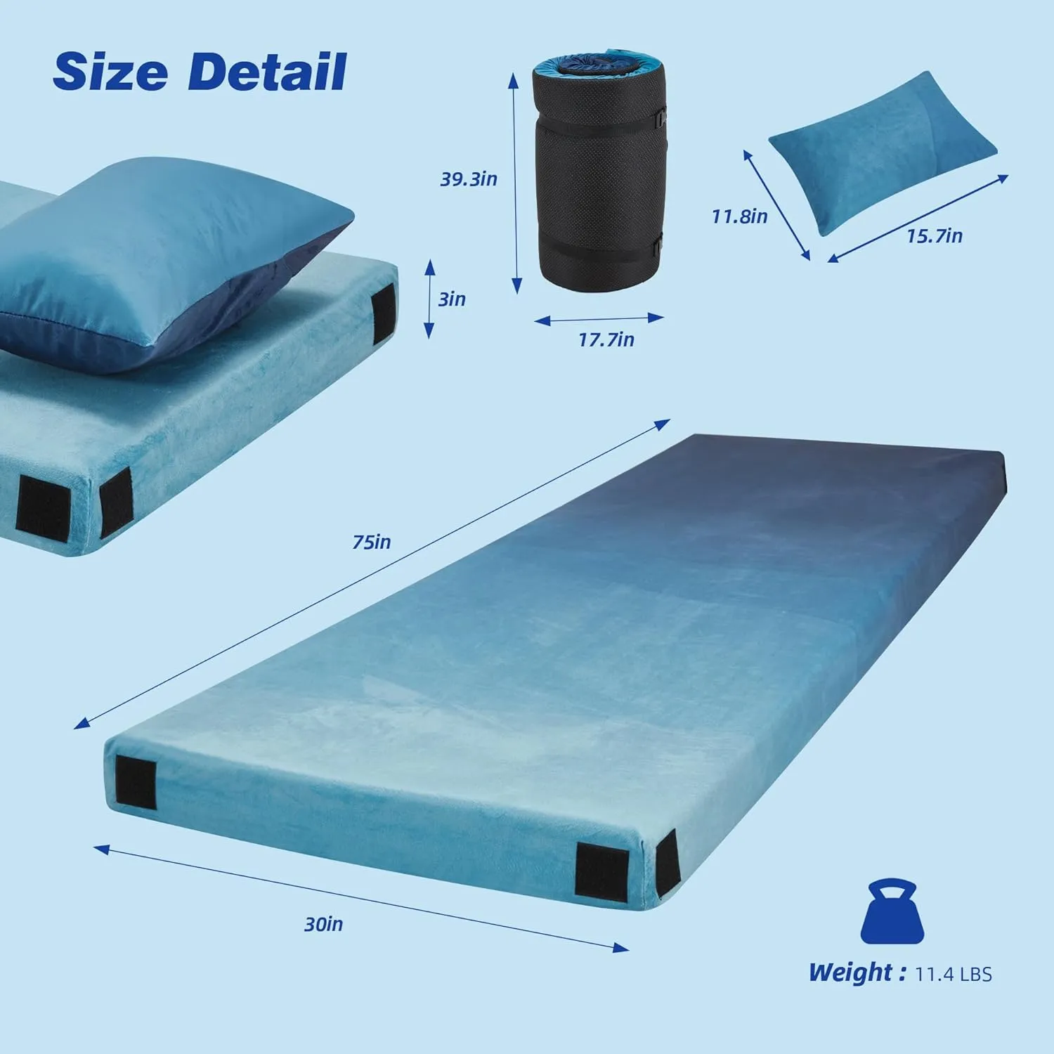 Memory Foam Sleeping Pad, Portable Mattress for Adult, Camping Mattress Pad with Pillow & Travel Bag, Camping Foam Sleeping Pad with Waterproof Cover for Guests Adult Sleepover Outdoor Travel