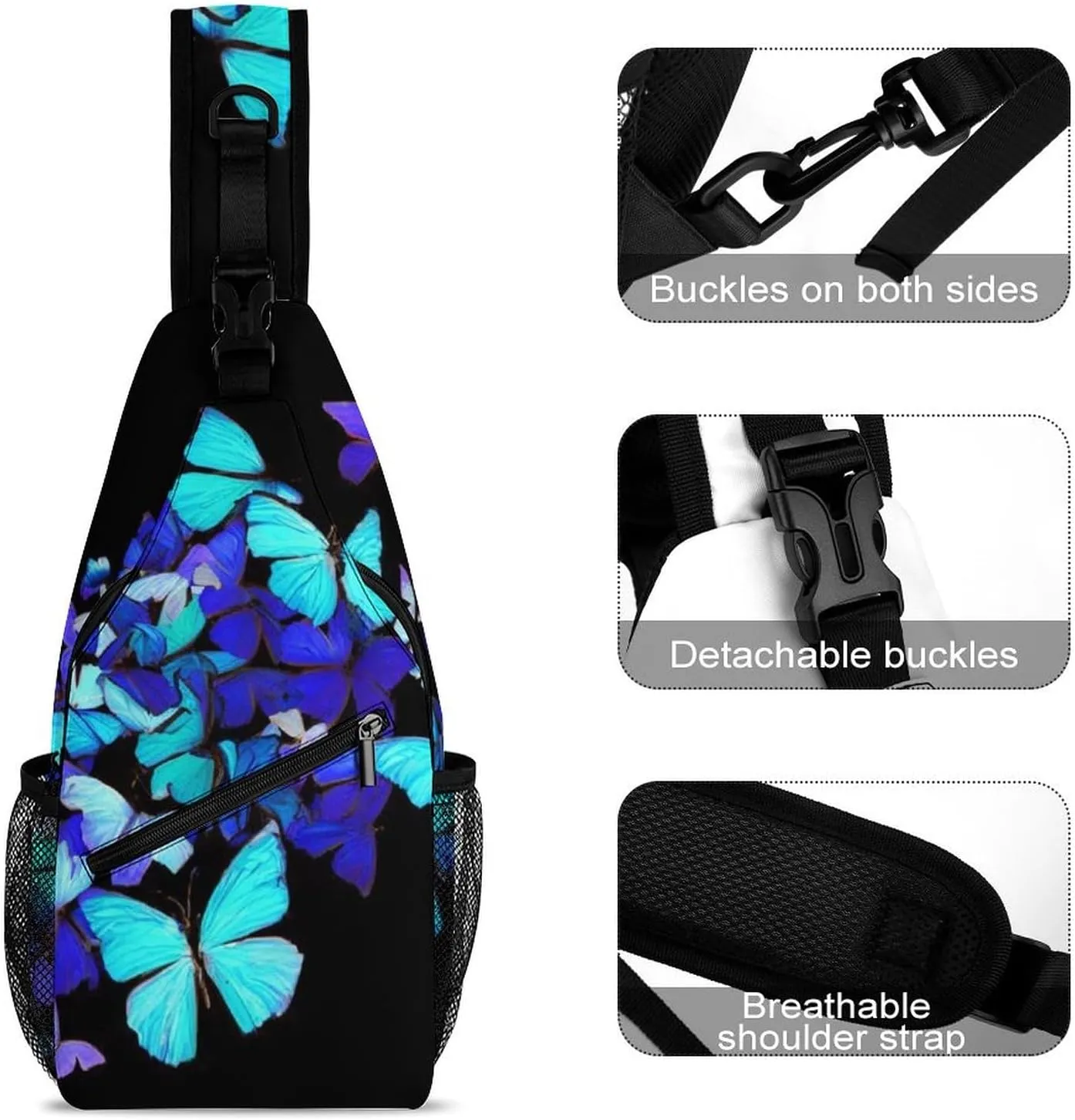 Men & Women Gym Bags Sack Daypack Outdoor Backpack, Blue Butterflies Art Sling Bag Backpack Bag for Business Travel Hiking - Unbalance Camera Case