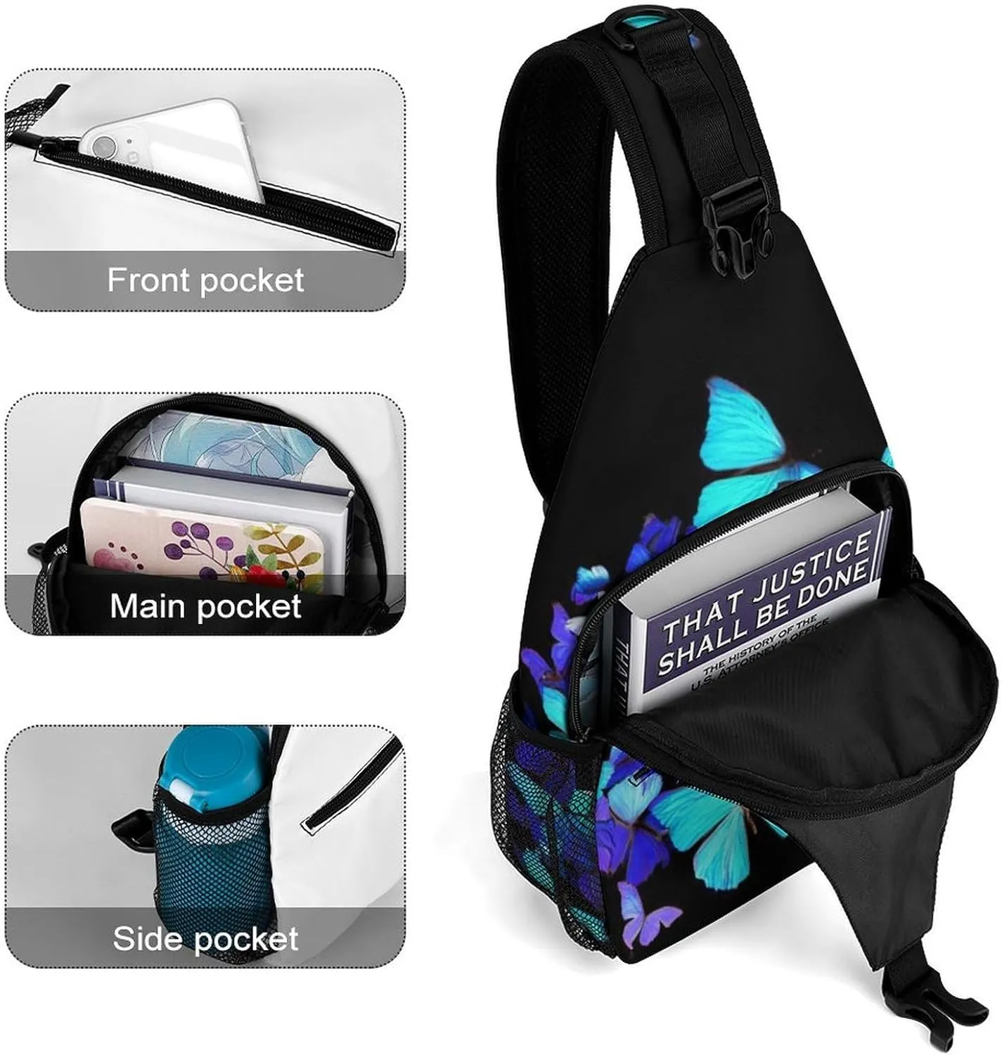 Men & Women Gym Bags Sack Daypack Outdoor Backpack, Blue Butterflies Art Sling Bag Backpack Bag for Business Travel Hiking - Unbalance Camera Case