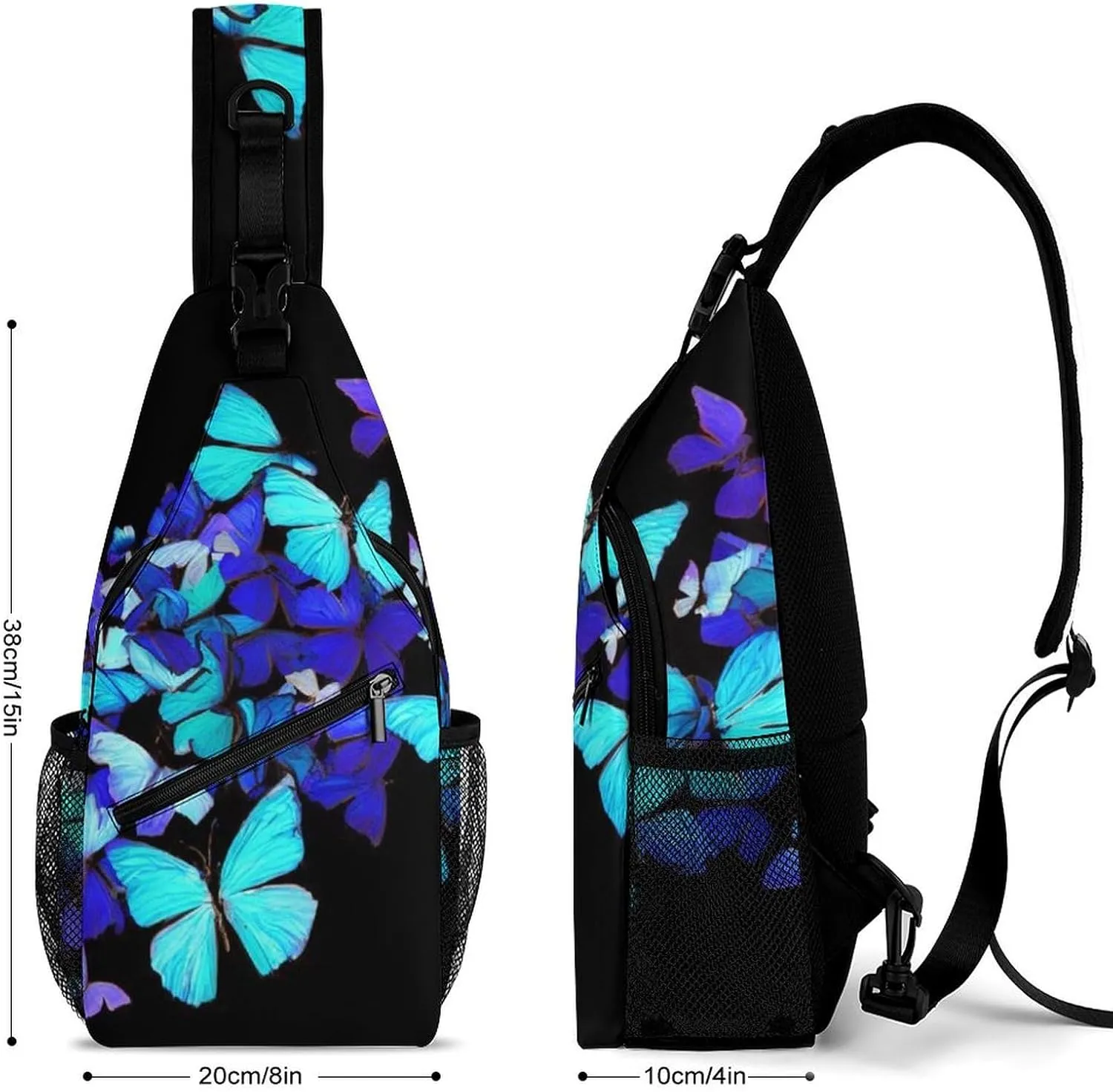 Men & Women Gym Bags Sack Daypack Outdoor Backpack, Blue Butterflies Art Sling Bag Backpack Bag for Business Travel Hiking - Unbalance Camera Case