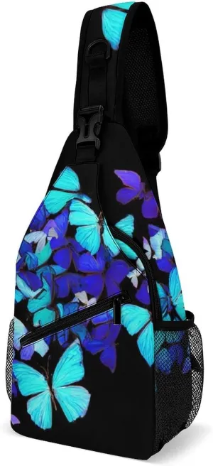 Men & Women Gym Bags Sack Daypack Outdoor Backpack, Blue Butterflies Art Sling Bag Backpack Bag for Business Travel Hiking - Unbalance Camera Case
