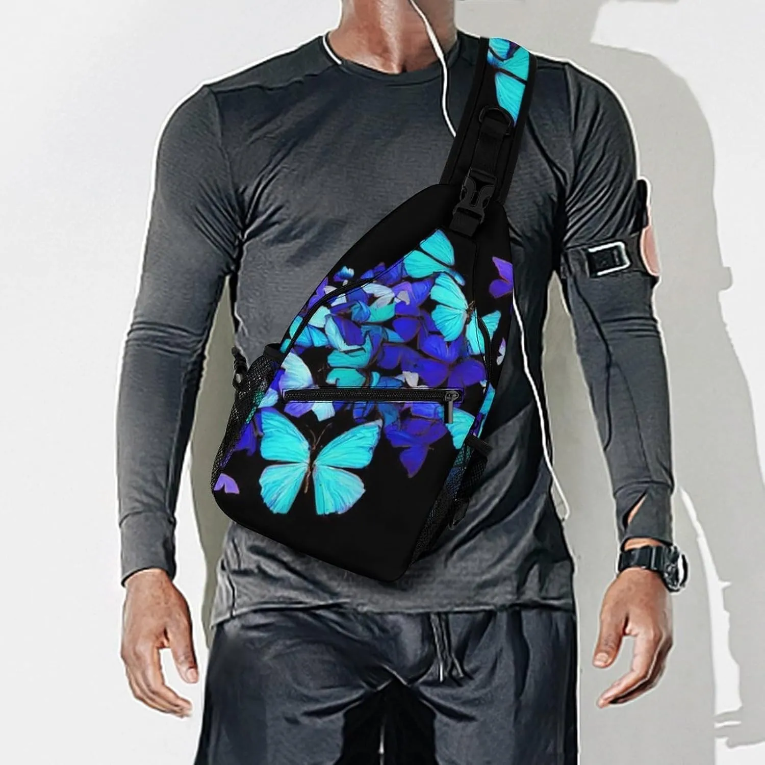 Men & Women Gym Bags Sack Daypack Outdoor Backpack, Blue Butterflies Art Sling Bag Backpack Bag for Business Travel Hiking - Unbalance Camera Case