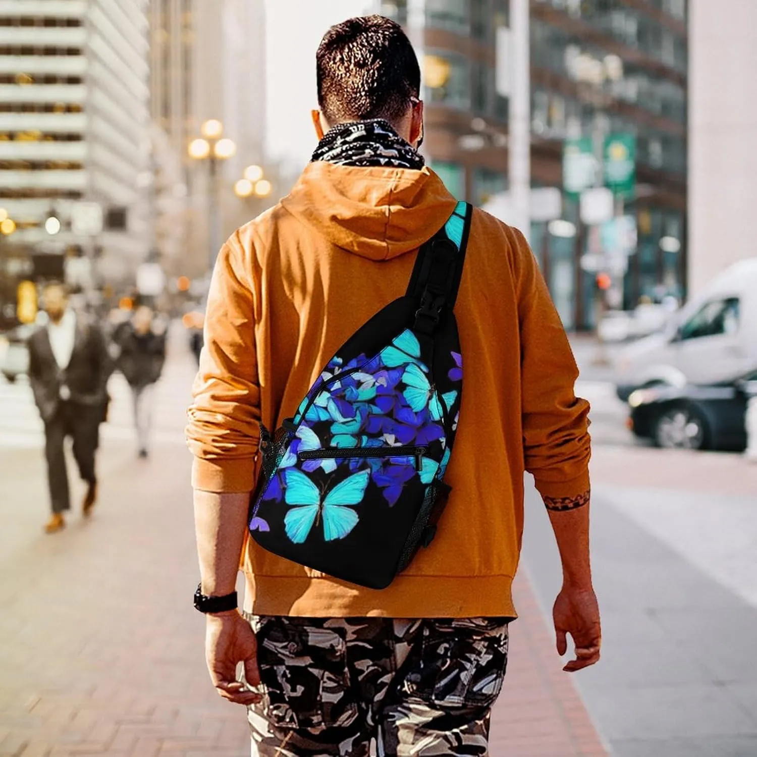 Men & Women Gym Bags Sack Daypack Outdoor Backpack, Blue Butterflies Art Sling Bag Backpack Bag for Business Travel Hiking - Unbalance Camera Case