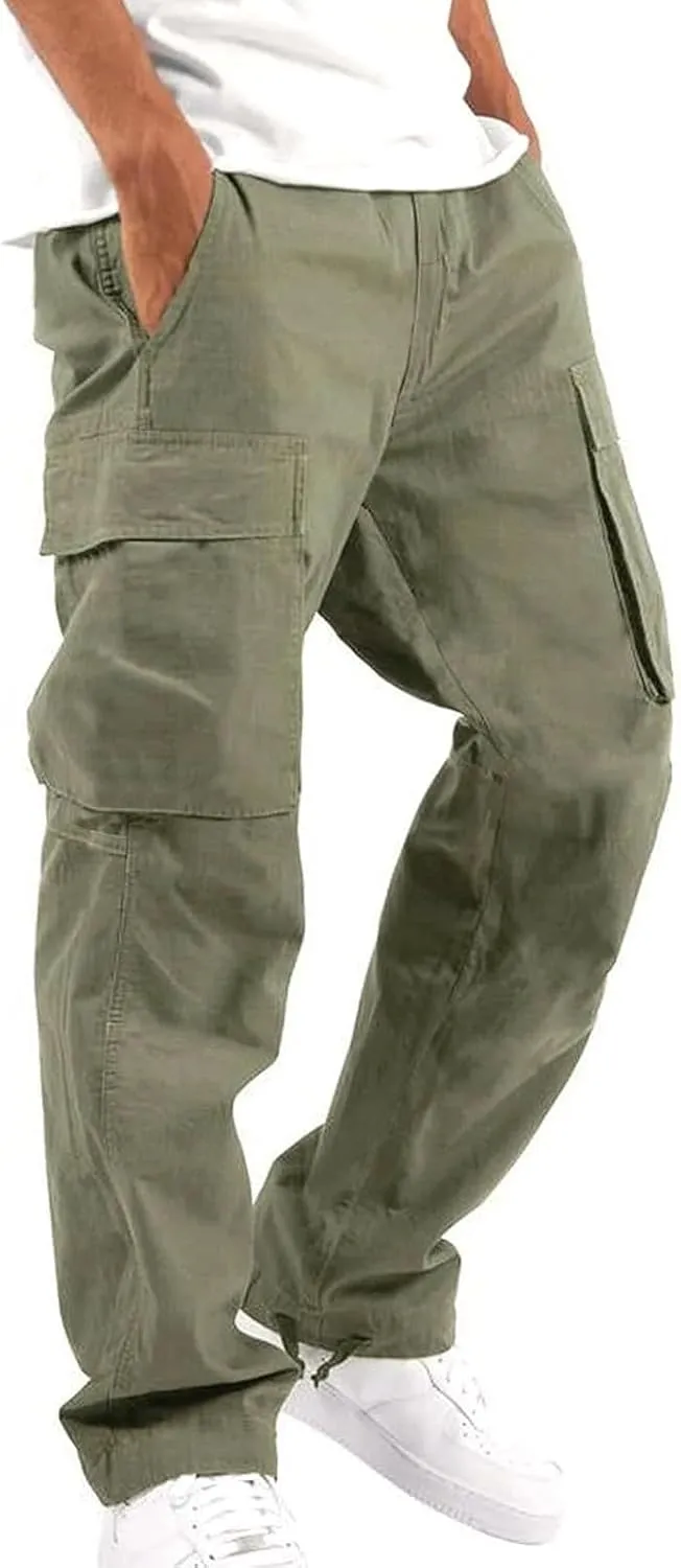 Mens Outdoor Hiking Cargo Pants Hat Multi Woven Pocket Foot Rope Solid Pants Street Cargo Cargo Tactical Pants for