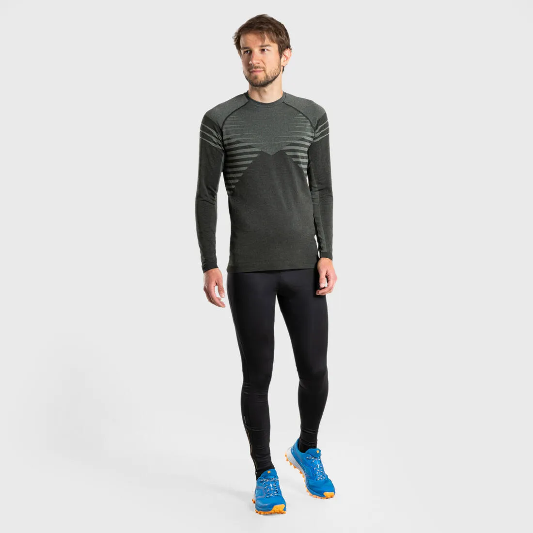 Men's Trail Running Long-Sleeved Seamless Jersey - Khaki