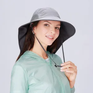 Mens Womens Outdoor Wide Brim Fishing Hat Mesh Sun Hat Neck Flap UPF 50 