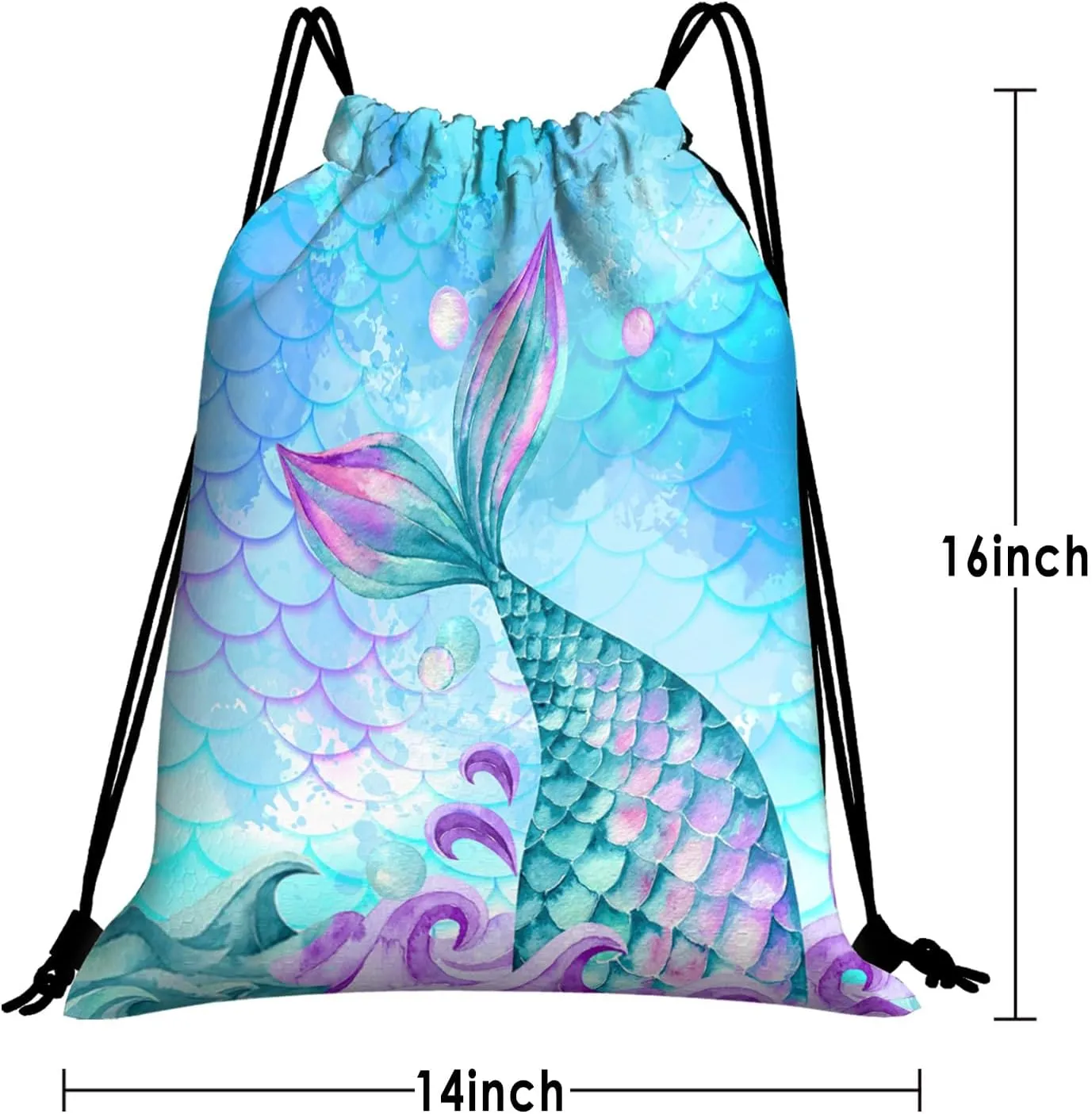 Mermaid Drawstring Bag Set Including Drawstring Sackpack Pearl Stickers Bracelets Hair Accessories 7 PC