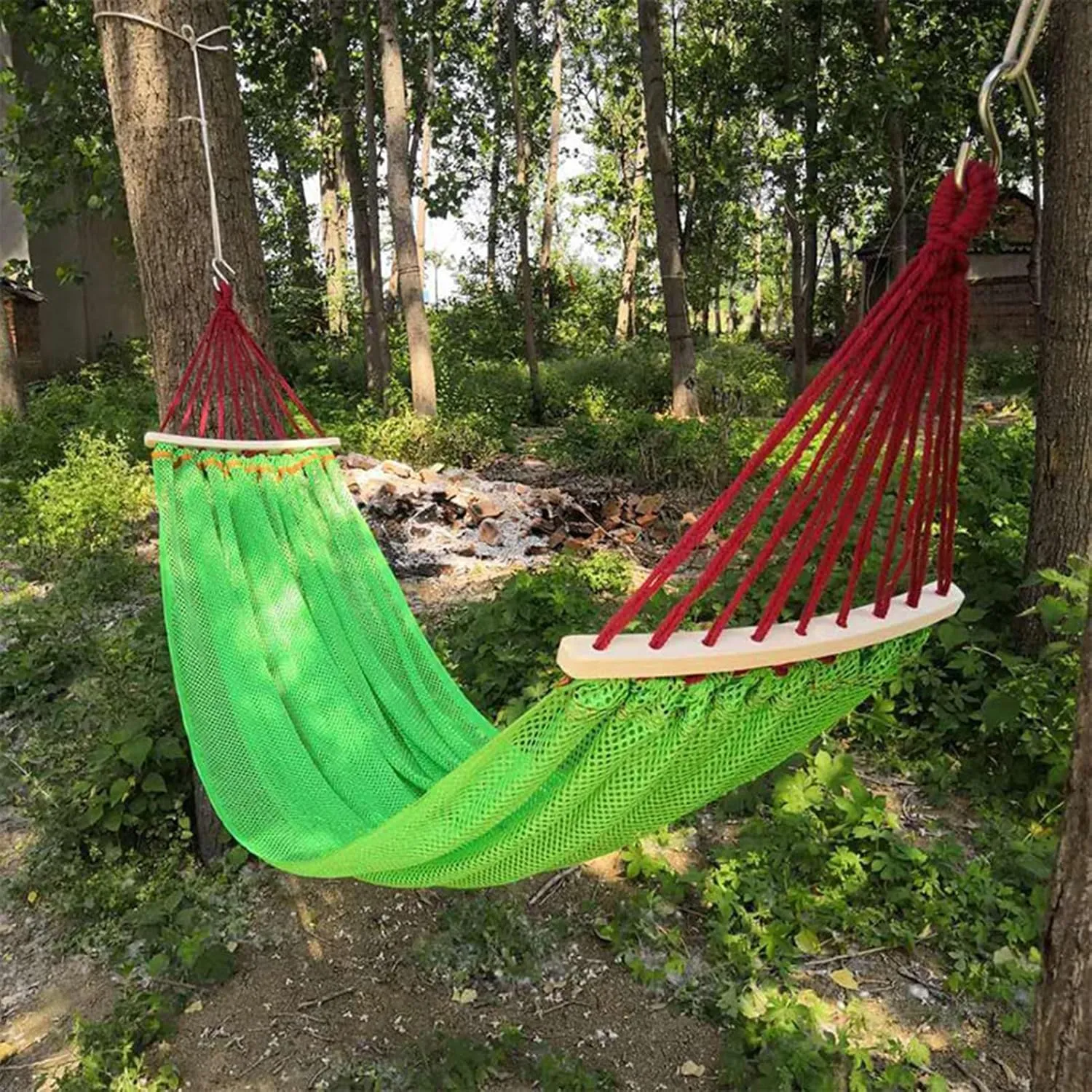Mesh Hammock, Outdoor Camping Backpacking Rope Double Hammock, Patio Garden Balcony Porch Backyard Indoor Ice Mesh (Purple, A)