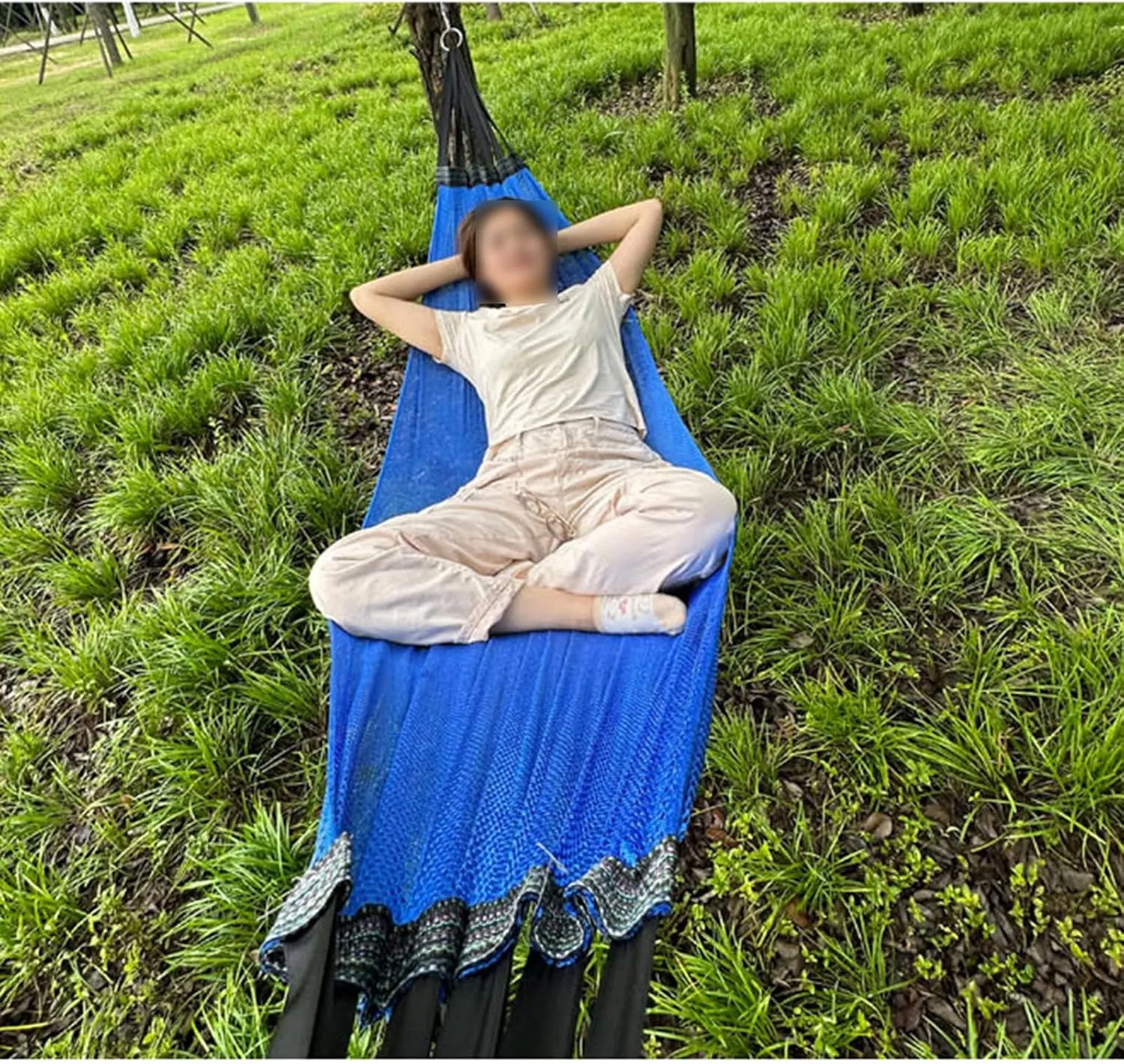 Mesh Hammock, Outdoor Camping Backpacking Rope Double Hammock, Patio Garden Balcony Porch Backyard Indoor Ice Mesh (Purple, A)