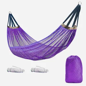 Mesh Hammock, Outdoor Camping Backpacking Rope Double Hammock, Patio Garden Balcony Porch Backyard Indoor Ice Mesh (Purple, A)