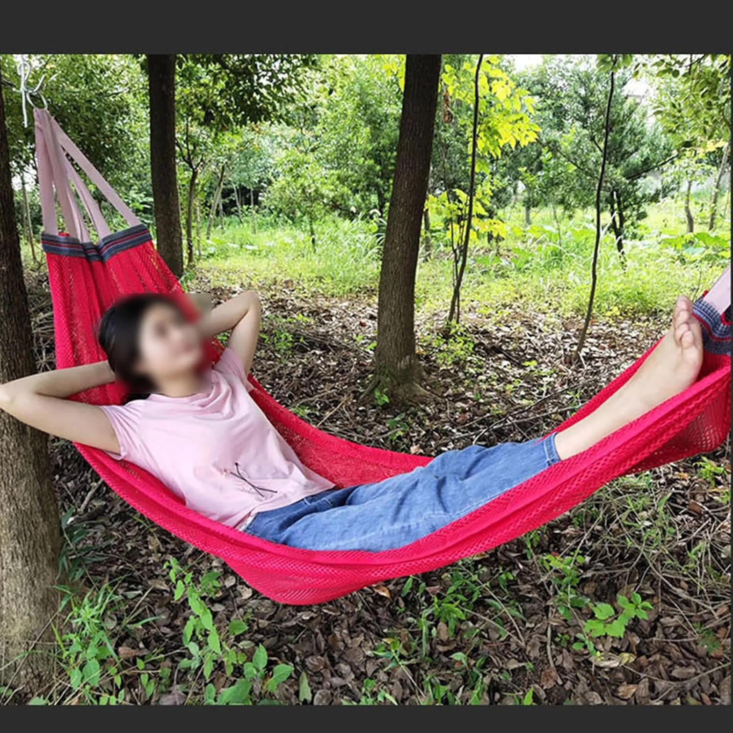 Mesh Hammock, Outdoor Camping Backpacking Rope Double Hammock, Patio Garden Balcony Porch Backyard Indoor Ice Mesh (Purple, A)