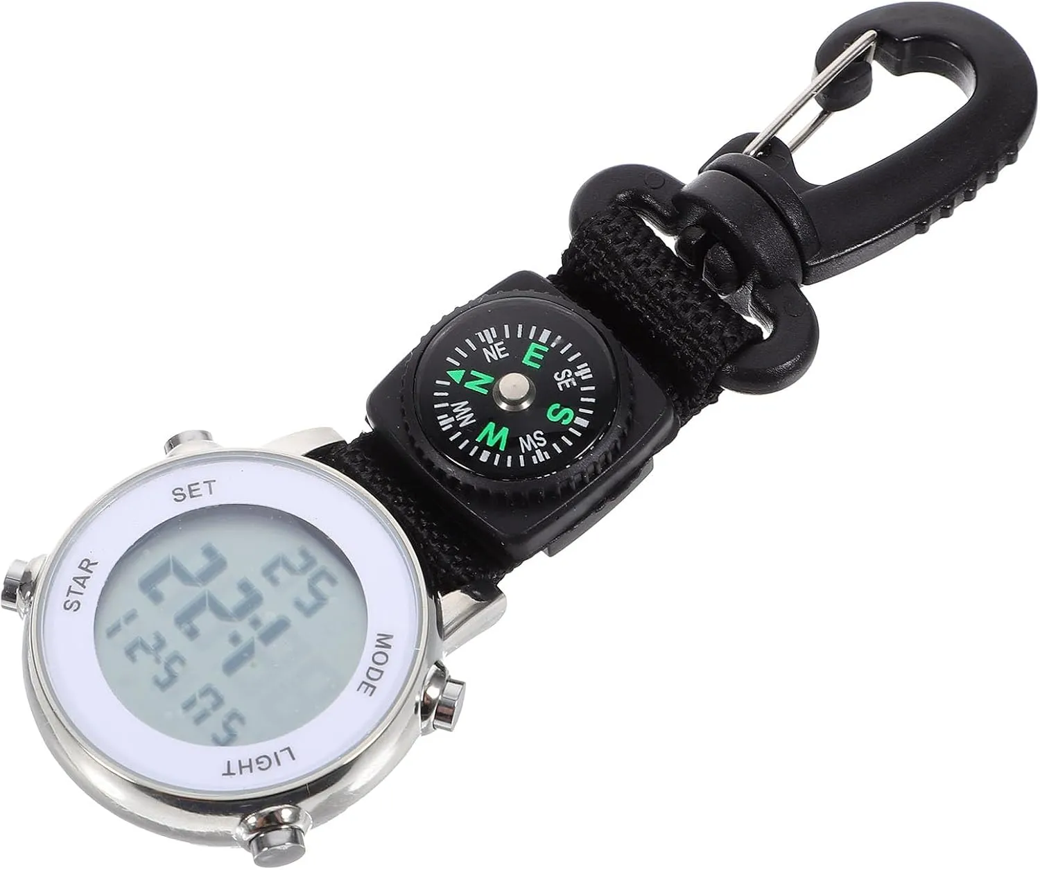 Mikikit Digital Pocket Watch, Clip On Quartz With Portable Hanging Buckle for Backpack, Fob for Climbing Hiking Outdoor Sports