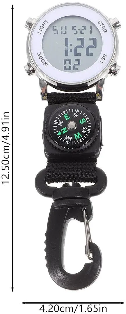 Mikikit Digital Pocket Watch, Clip On Quartz With Portable Hanging Buckle for Backpack, Fob for Climbing Hiking Outdoor Sports