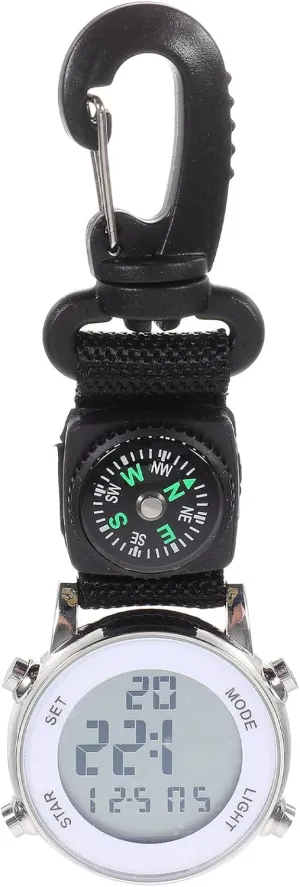Mikikit Digital Pocket Watch, Clip On Quartz With Portable Hanging Buckle for Backpack, Fob for Climbing Hiking Outdoor Sports