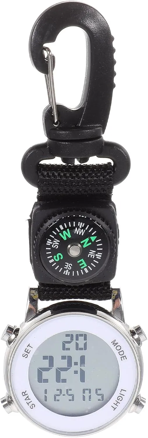 Mikikit Digital Pocket Watch, Clip On Quartz With Portable Hanging Buckle for Backpack, Fob for Climbing Hiking Outdoor Sports