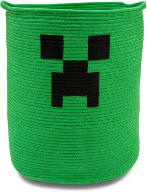 Minecraft Green Creeper Woven Cotton Rope Hamper Storage Basket for Laundry, Dirty Clothes Organizer