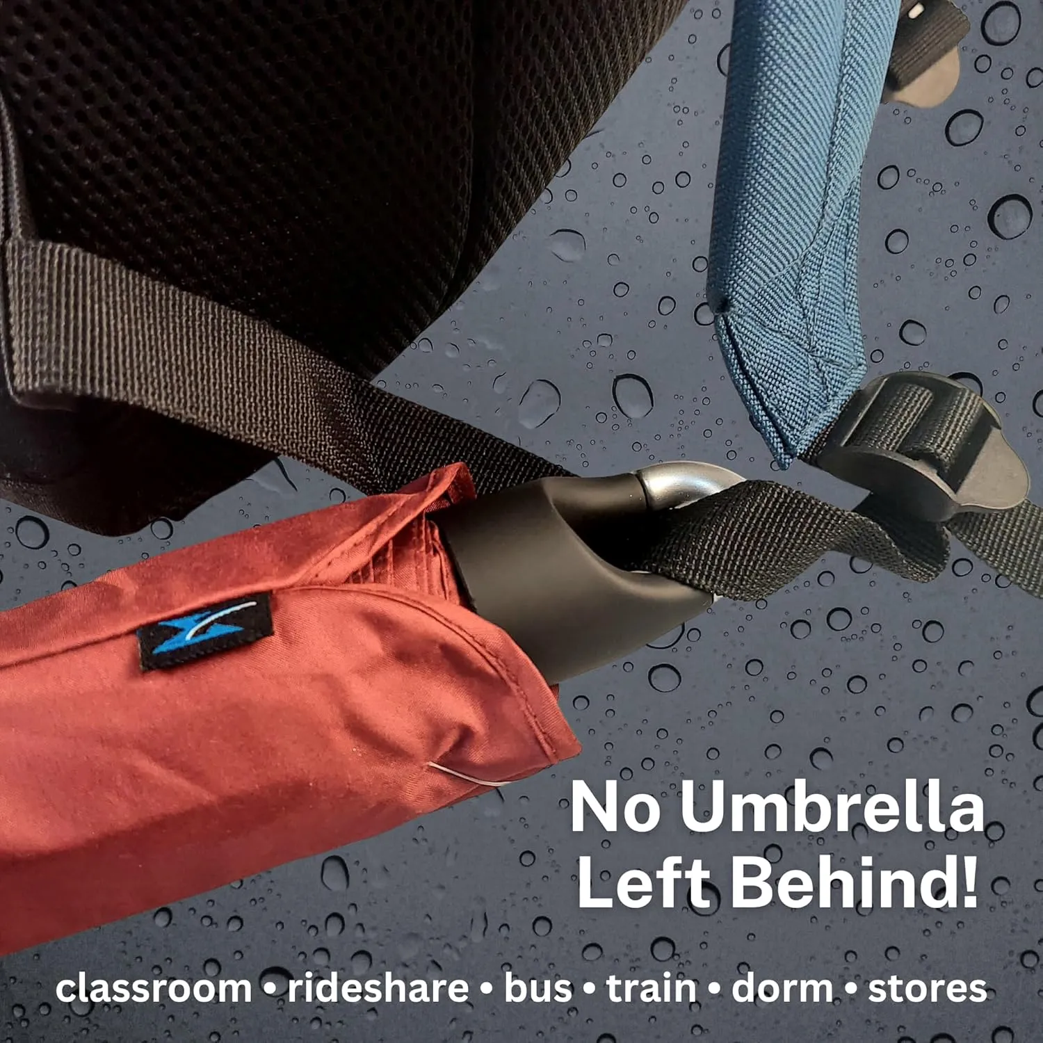 Mini Compact Storm Umbrella - NCAA Logo 42” Coverage, Folds to 11 Inches- Swivel Clip on Handle - Water, Wind & Rust Resistant, and Flexible Frame