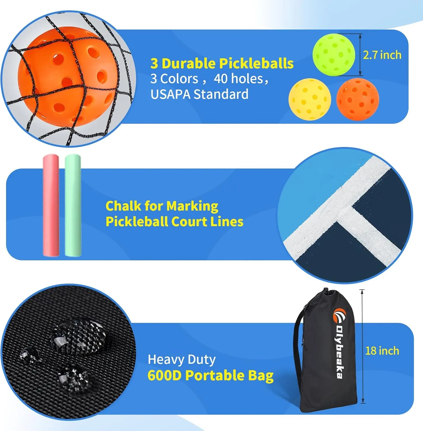 Mini Pickleball Net for Beginners Pros, 5FT / 10FT / 12.5 FT Half Court Size Portable Pickleball Net for Driveway Backyard Outdoor Indoor with 3 Pickleballs Carry Bag, Chalk