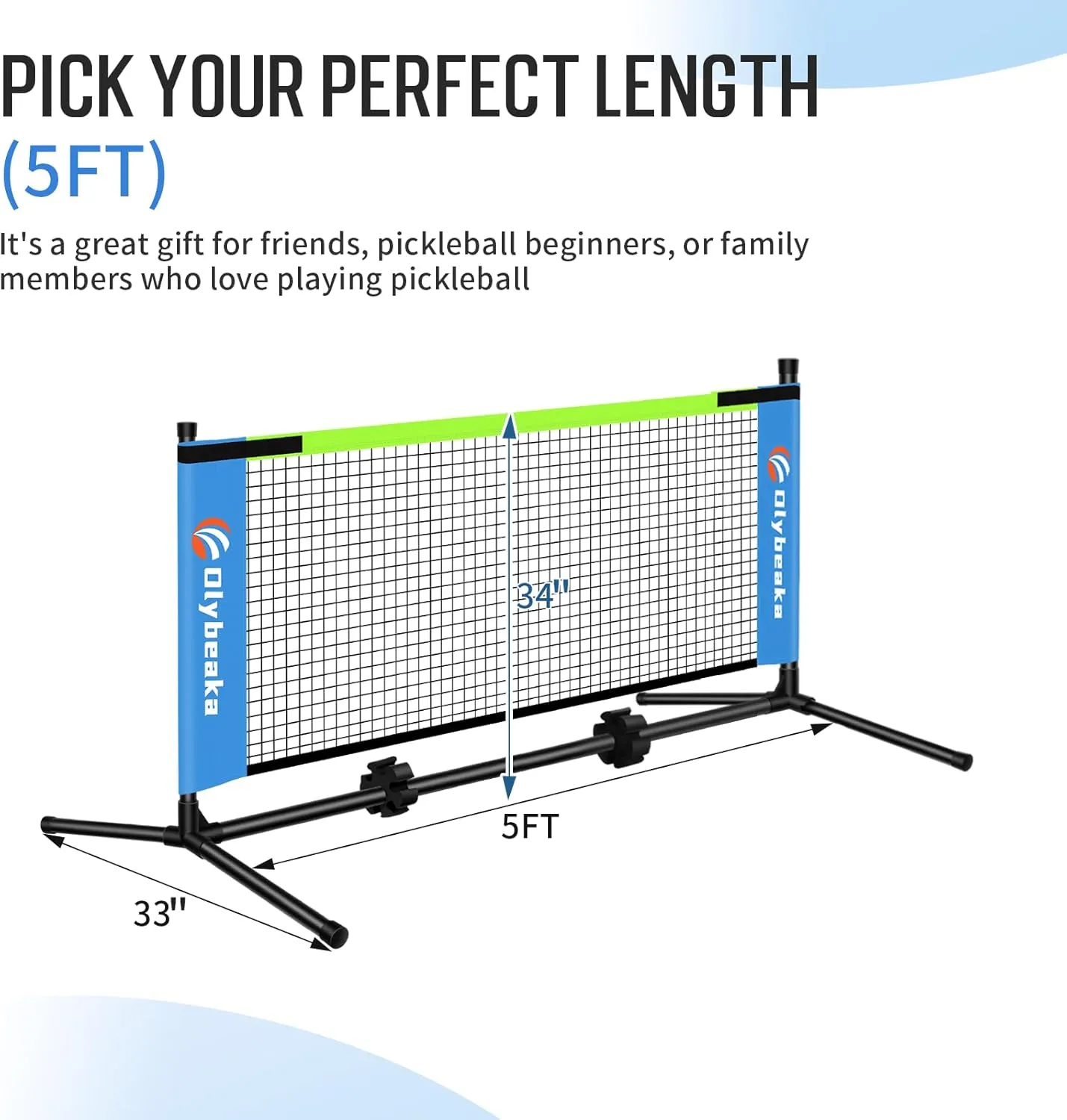 Mini Pickleball Net for Beginners Pros, 5FT / 10FT / 12.5 FT Half Court Size Portable Pickleball Net for Driveway Backyard Outdoor Indoor with 3 Pickleballs Carry Bag, Chalk
