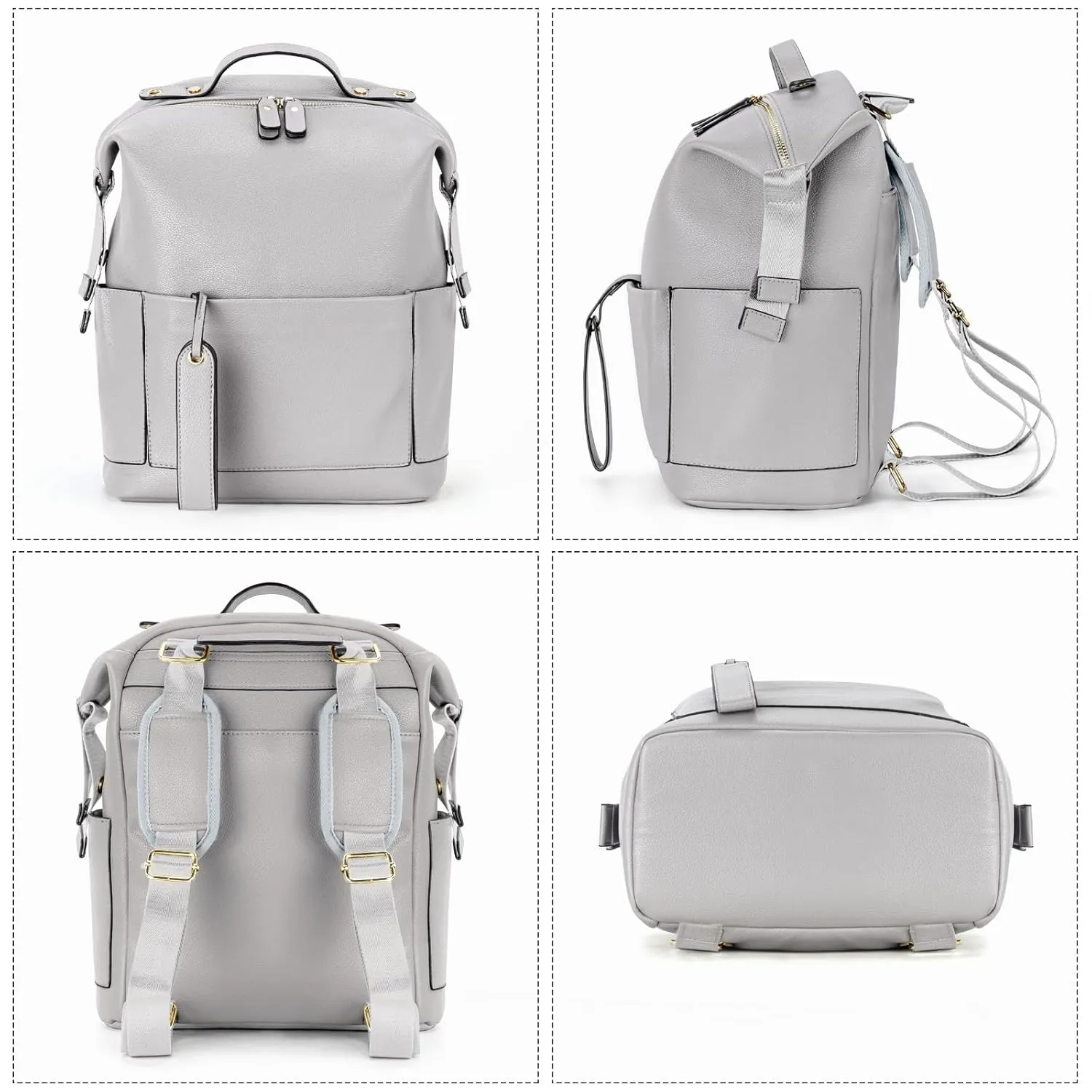 Minsong Fashion Diaper Bag Backpack, Leather Diaper Bags Organizer With Changing Station, Travel Diaper Backpacks for Mom Dad (Dark Grey)