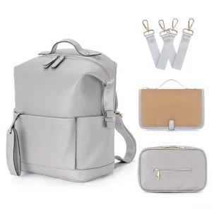 Minsong Fashion Diaper Bag Backpack, Leather Diaper Bags Organizer With Changing Station, Travel Diaper Backpacks for Mom Dad (Dark Grey)