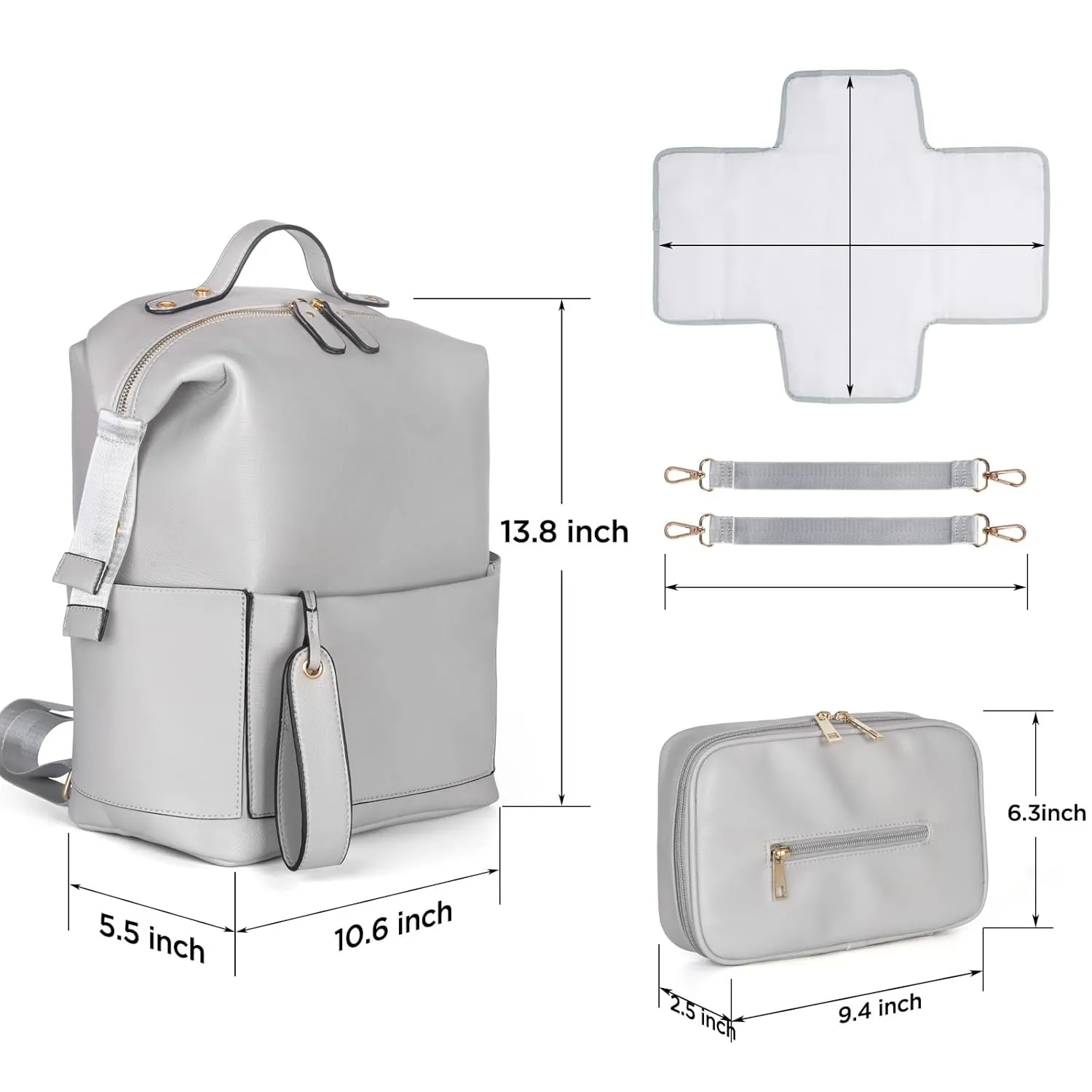 Minsong Fashion Diaper Bag Backpack, Leather Diaper Bags Organizer With Changing Station, Travel Diaper Backpacks for Mom Dad (Dark Grey)