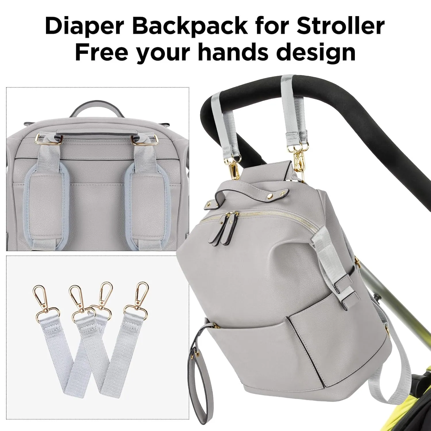 Minsong Fashion Diaper Bag Backpack, Leather Diaper Bags Organizer With Changing Station, Travel Diaper Backpacks for Mom Dad (Dark Grey)
