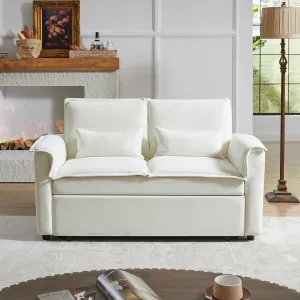 Modern Fabric Convertible Loveseat Sleeper Sofa Couch with Adjustable Backrest, 2 Seater Sofa with Pull Out Bed with 2 Lumbar Pillows for Small Living Room Apartment