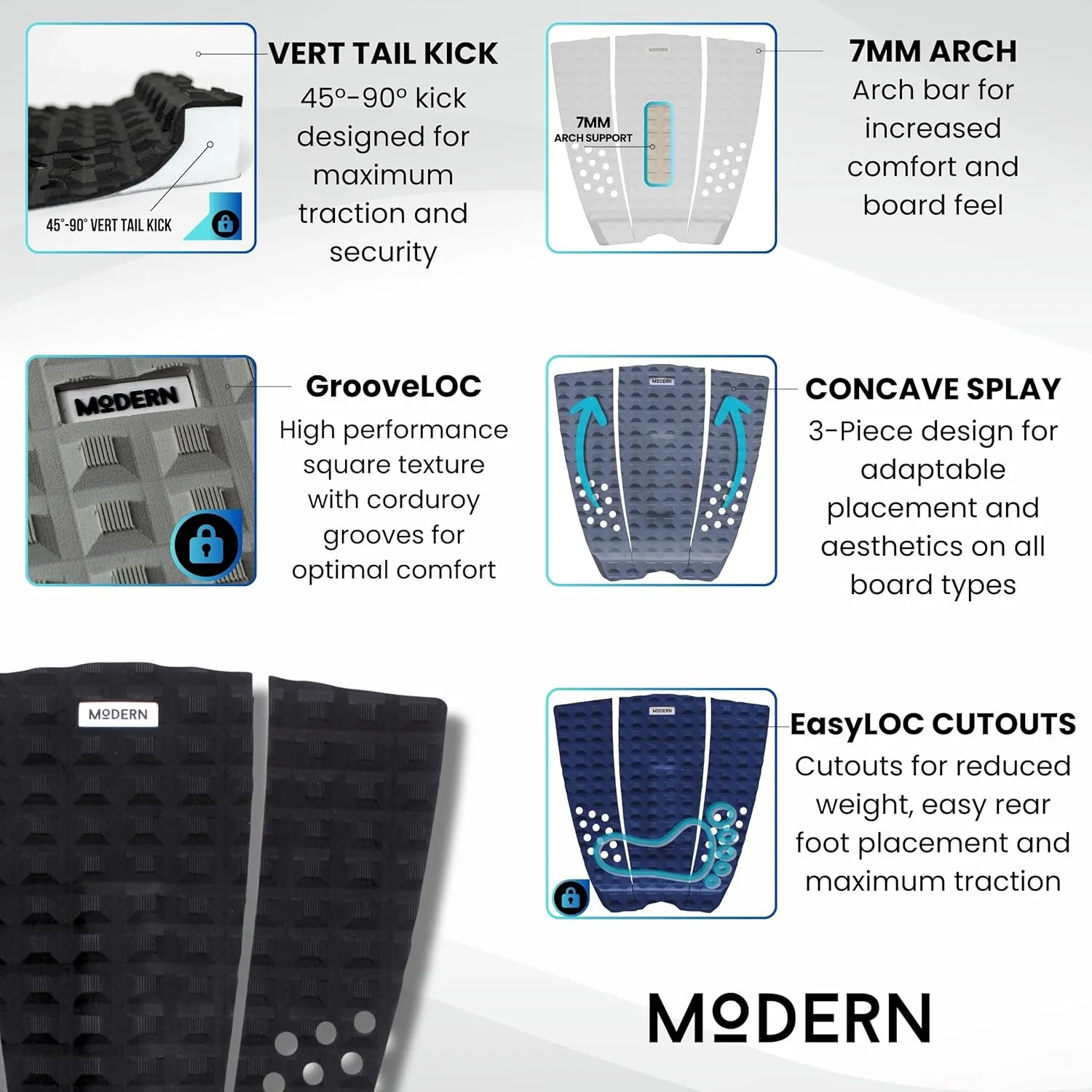 Modern Grips Surfboard Traction Pad 3-Piece