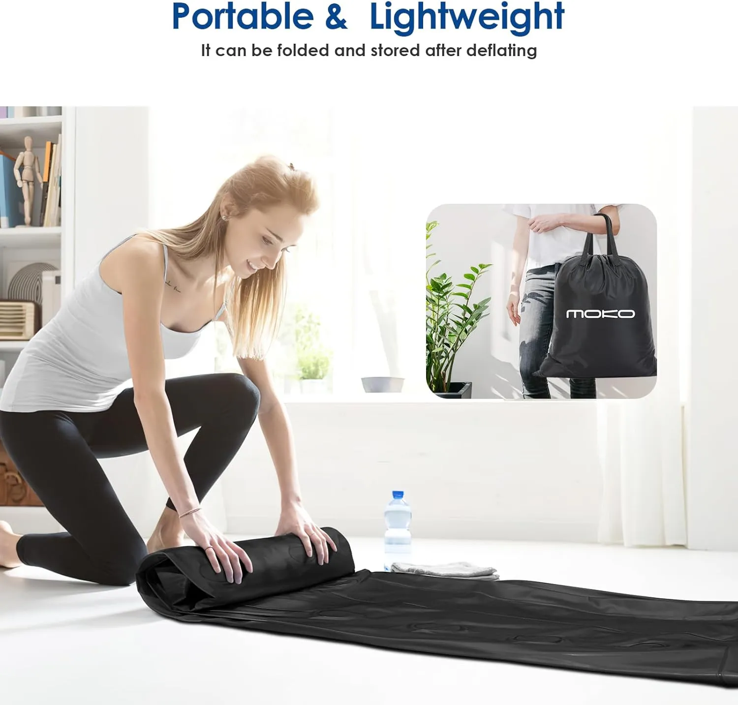 MoKo Air Mattress Queen with Built in Pump, 18'' Luxury Inflatable Mattress, 3 Min Fast Blow up Mattress, Comfort Top - Velvety Air Bed for Home, Camping, Travel, Guests, Black/Gray