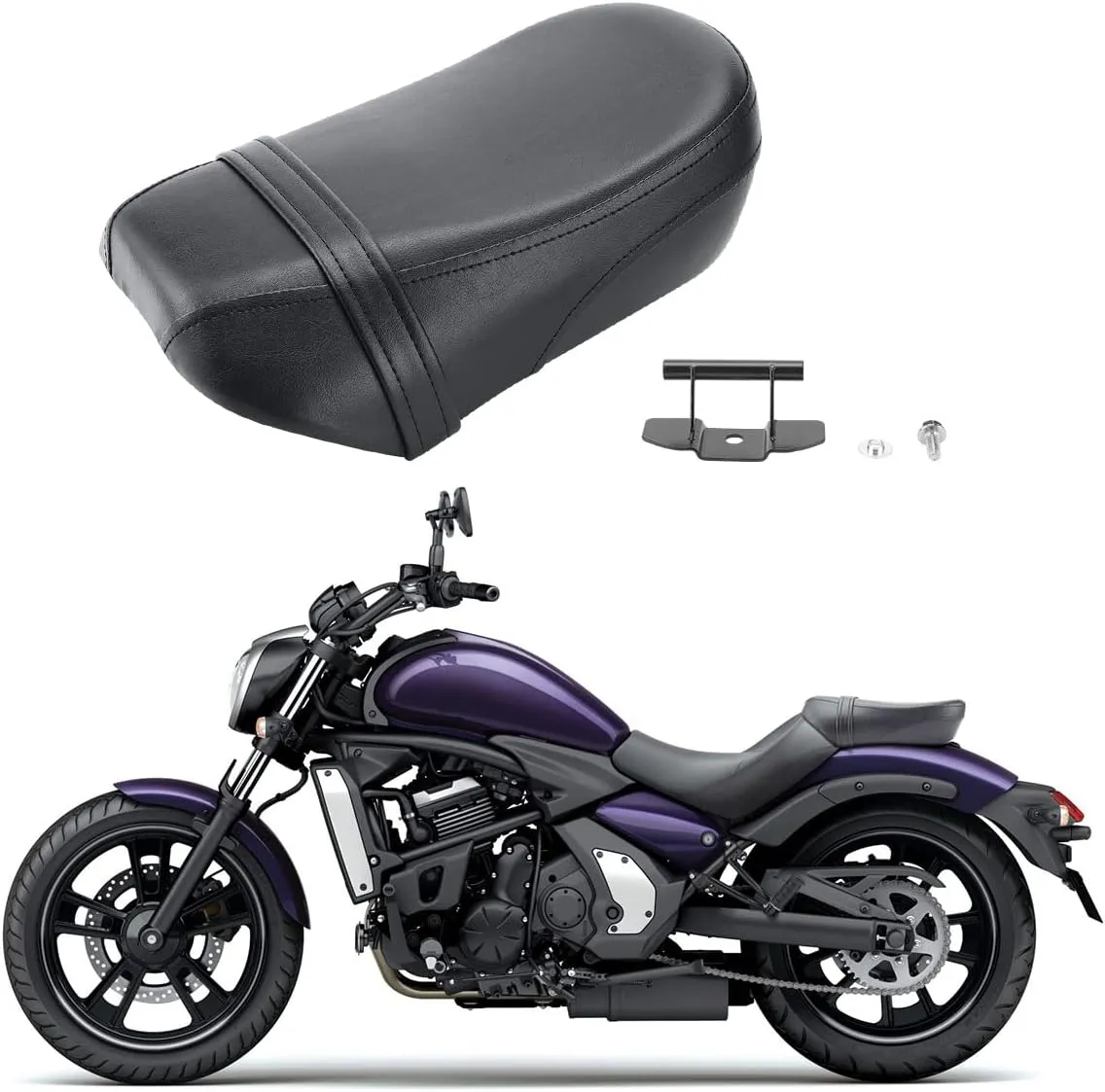 Motorcycle Rear Passenger Pillion Black Leather Seat Pad Fit for Kawasaki Vulcan S 650 VN650 2015-2022