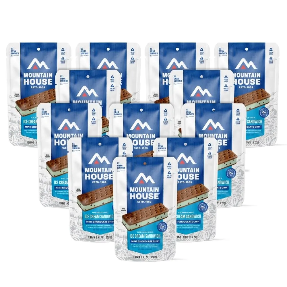 Mountain House Mint Chocolate Chip Ice Cream Sandwich Freeze Dried Backpacking & Camping Food 12-Pack