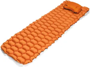 Mountain Tech Camping Sleeping Pad with Inflatable Pillow, Honeycomb Design, Orange