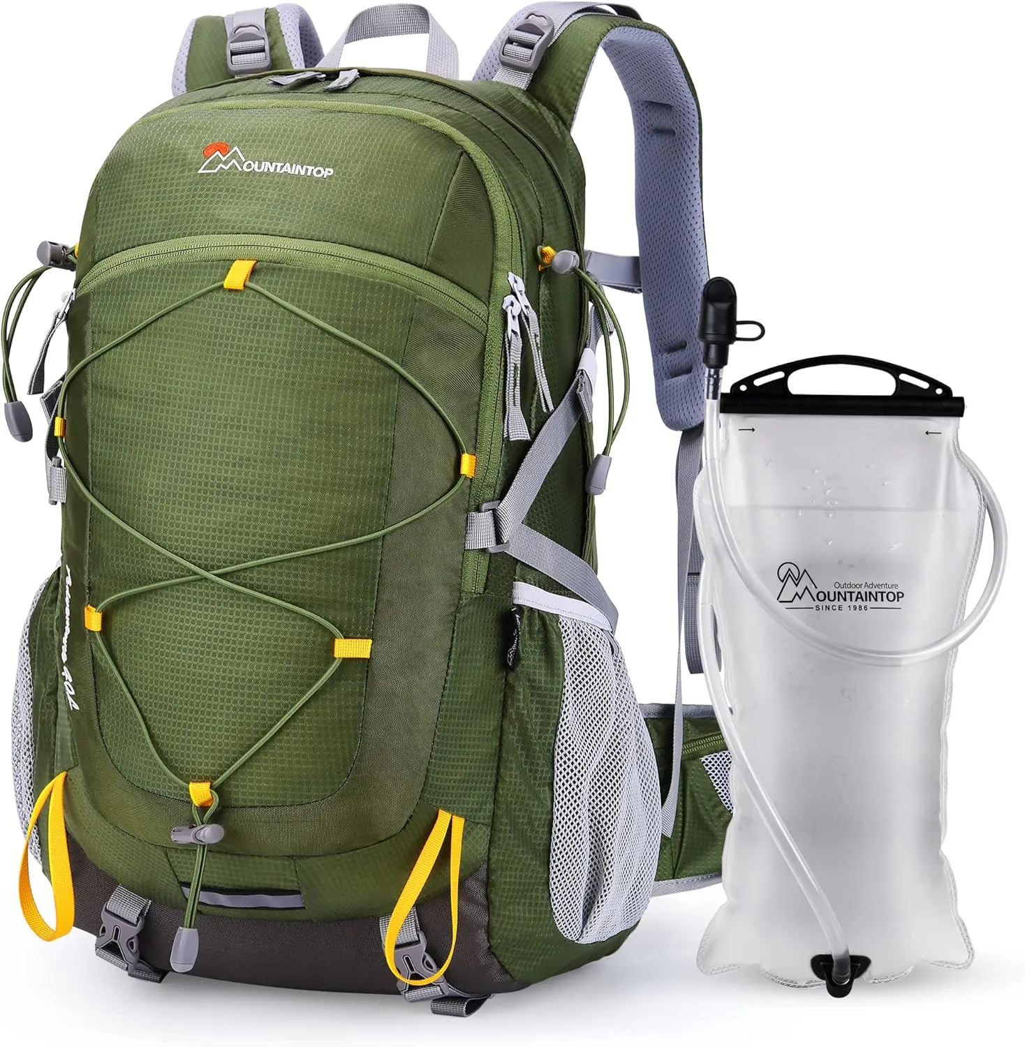 MOUNTAINTOP 40L Hiking Backpack with 3L Hydration Bladder for Men & Women Camping Climbing,Army Green