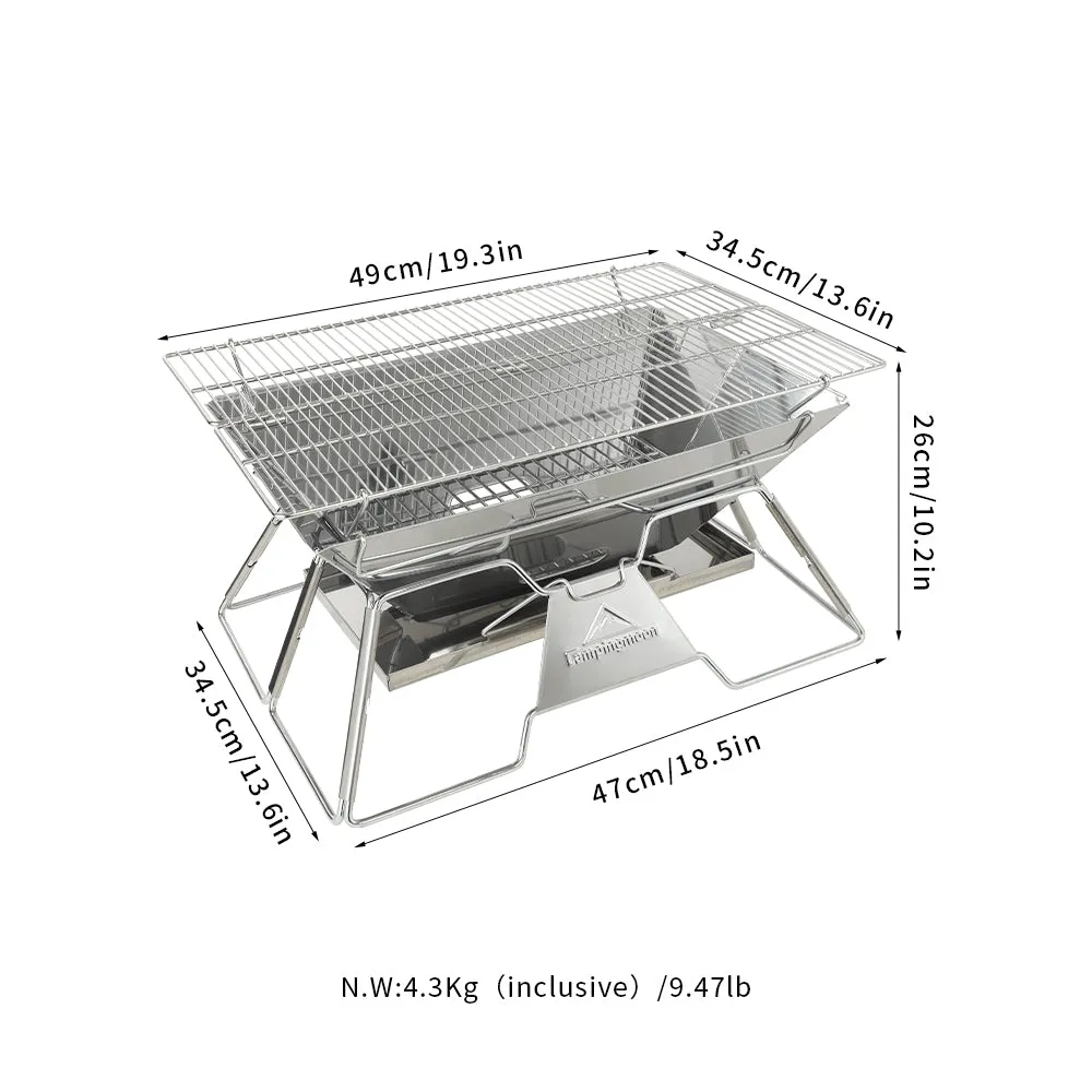 MT-3 Portable Stainless Steel Fire Pit & BBQ Grill with Carrying Bag, Foldable