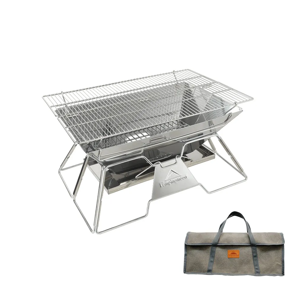 MT-3 Portable Stainless Steel Fire Pit & BBQ Grill with Carrying Bag, Foldable