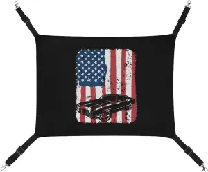 Muscle Car USA Flag Cat Hanging Hammock Soft Breathable Pet Cage Dog Hammock with Adjustable Straps and Metal Hooks