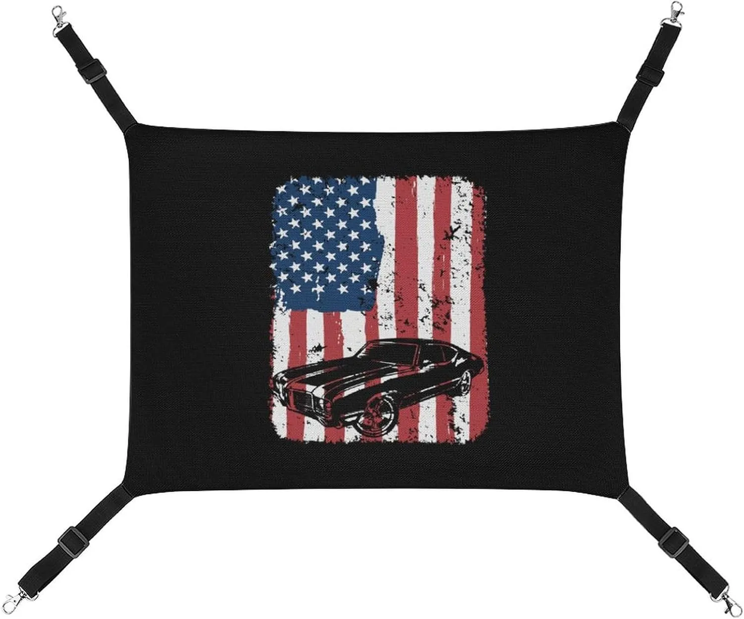 Muscle Car USA Flag Cat Hanging Hammock Soft Breathable Pet Cage Dog Hammock with Adjustable Straps and Metal Hooks