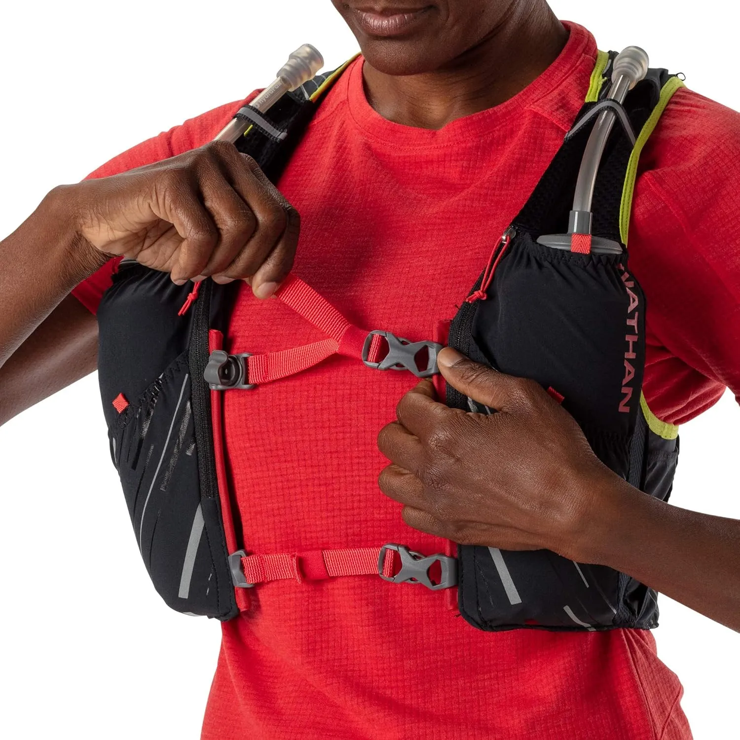 Nathan Pinnacle Race Vest 4L Running Vest with Water Bottle, with Two 20 oz Hydration Soft Flasks, Water-Resistant Pockets, Lightweight & Moisture Wicking