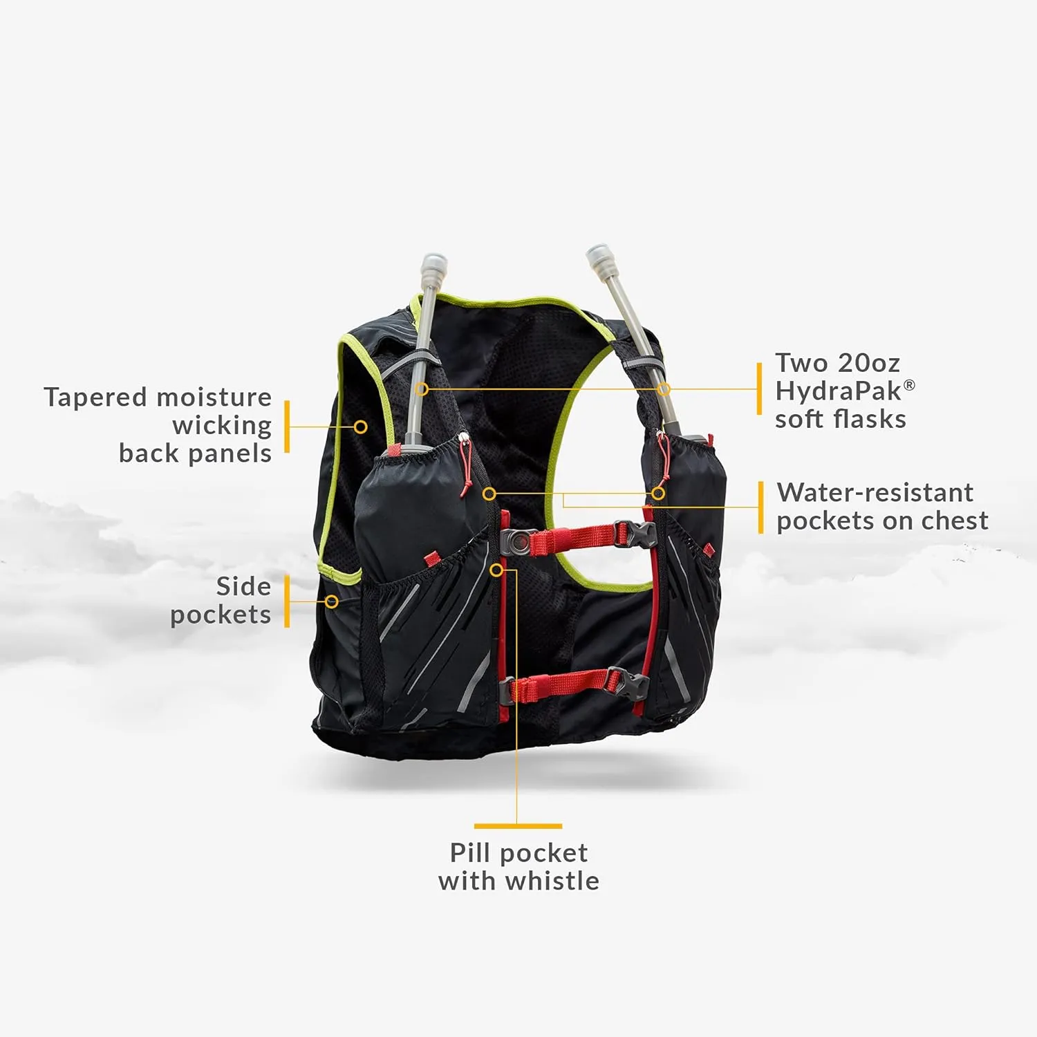 Nathan Pinnacle Race Vest 4L Running Vest with Water Bottle, with Two 20 oz Hydration Soft Flasks, Water-Resistant Pockets, Lightweight & Moisture Wicking