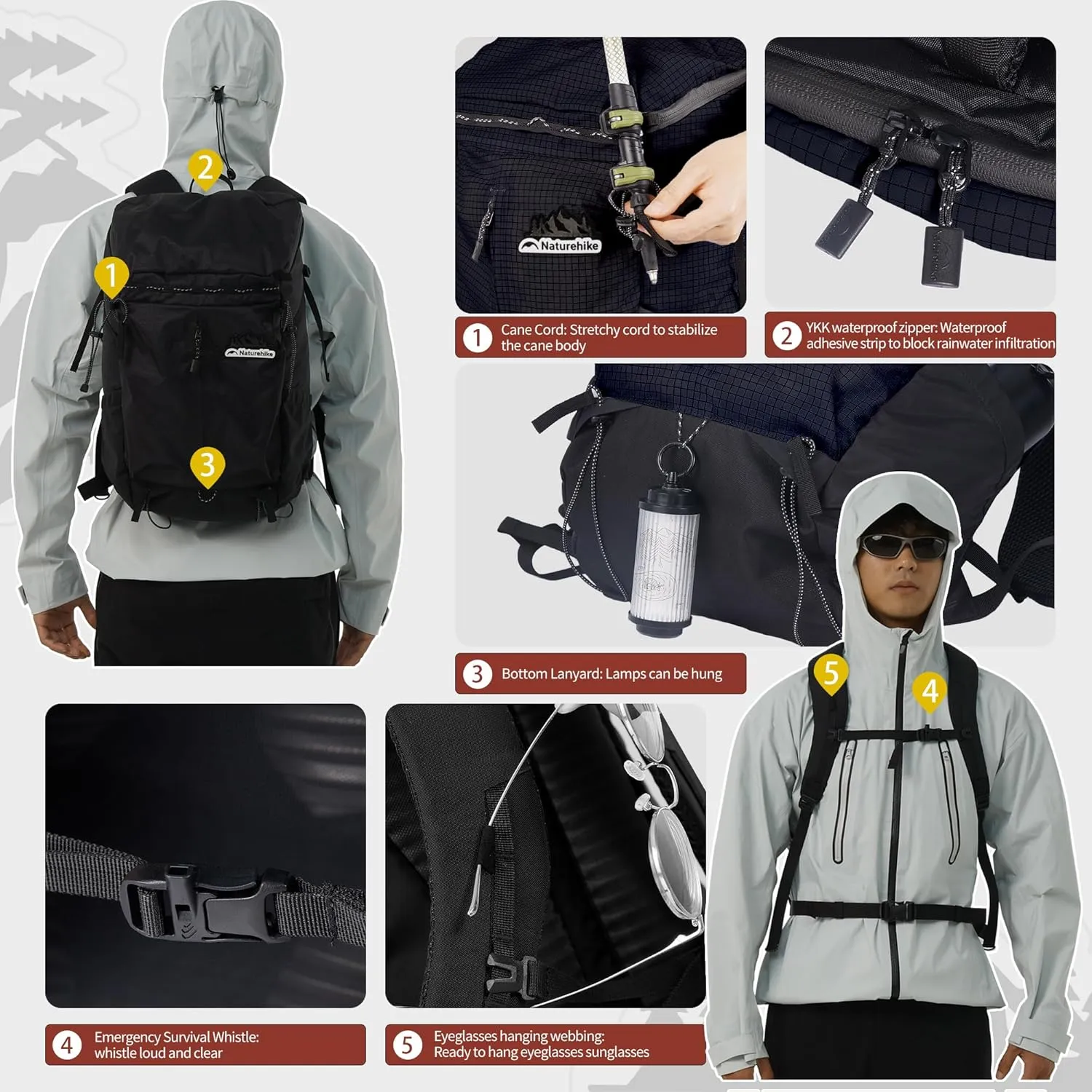 Naturehike Hiking Backpack, 25L Travel Backpack with Macromolecule Fabric, Hiking Daypack with AIR Backpack System for Women Men