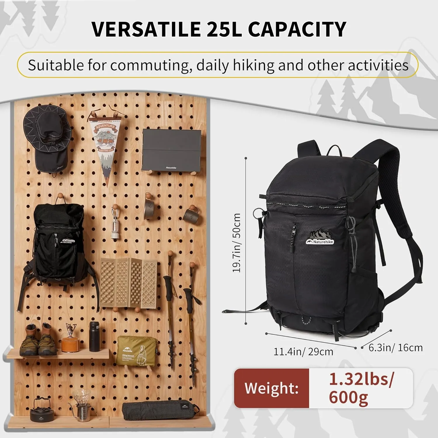 Naturehike Hiking Backpack, 25L Travel Backpack with Macromolecule Fabric, Hiking Daypack with AIR Backpack System for Women Men