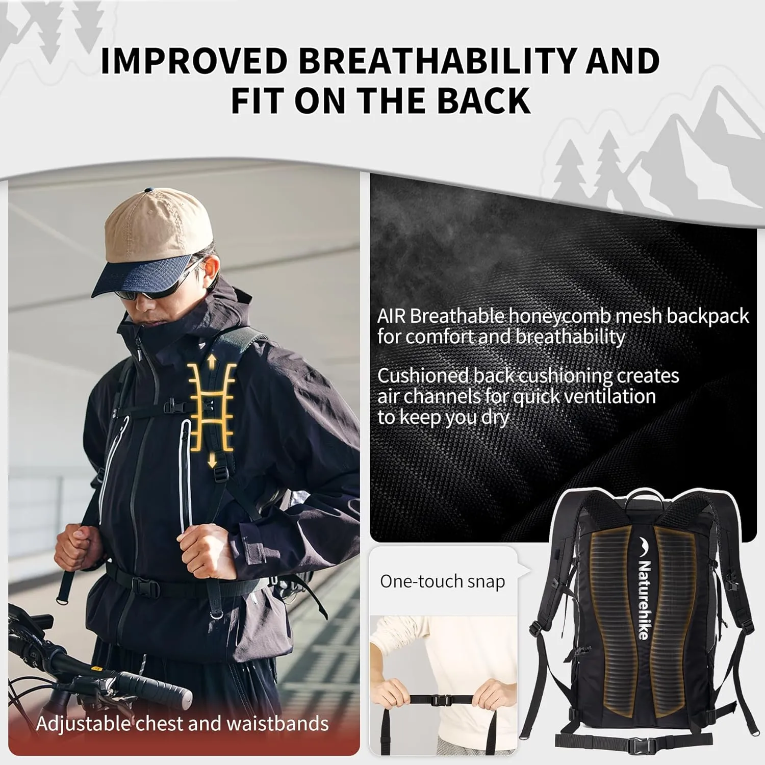Naturehike Hiking Backpack, 25L Travel Backpack with Macromolecule Fabric, Hiking Daypack with AIR Backpack System for Women Men