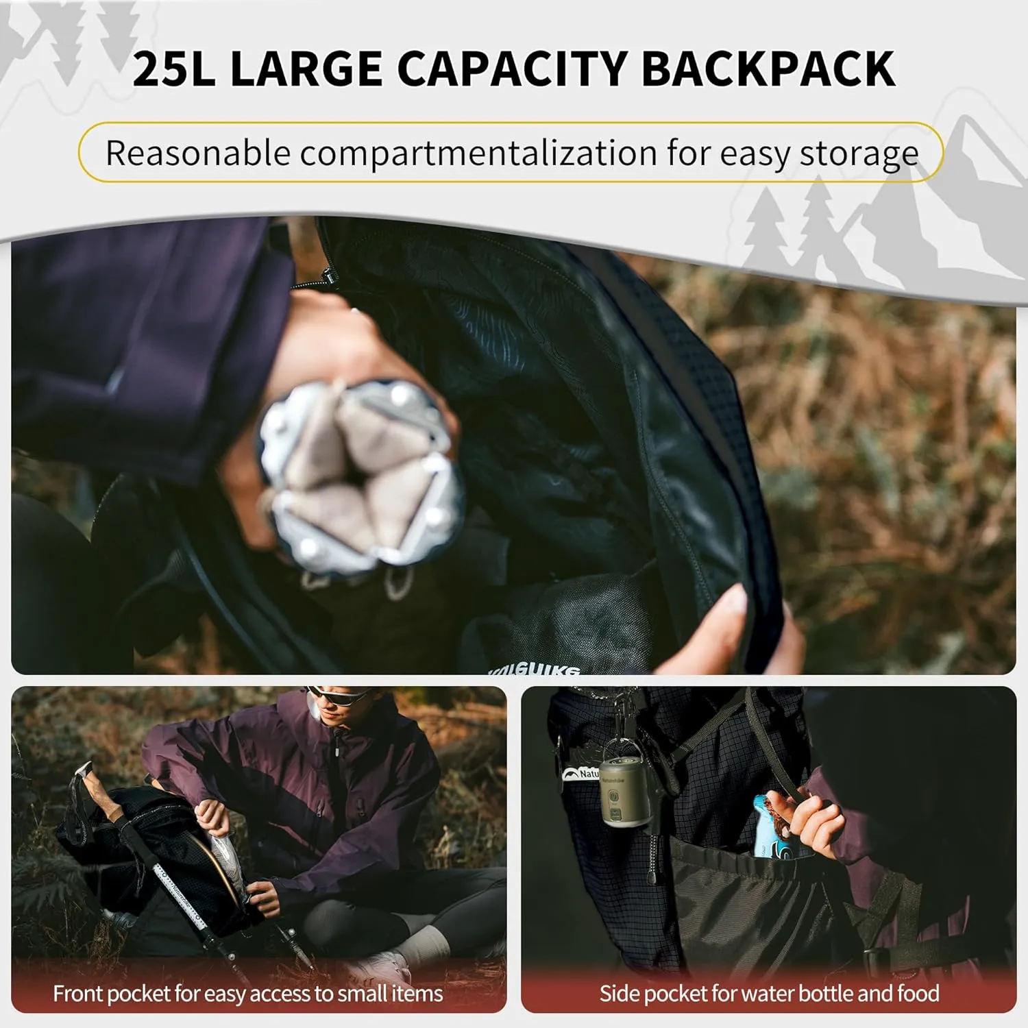 Naturehike Hiking Backpack, 25L Travel Backpack with Macromolecule Fabric, Hiking Daypack with AIR Backpack System for Women Men