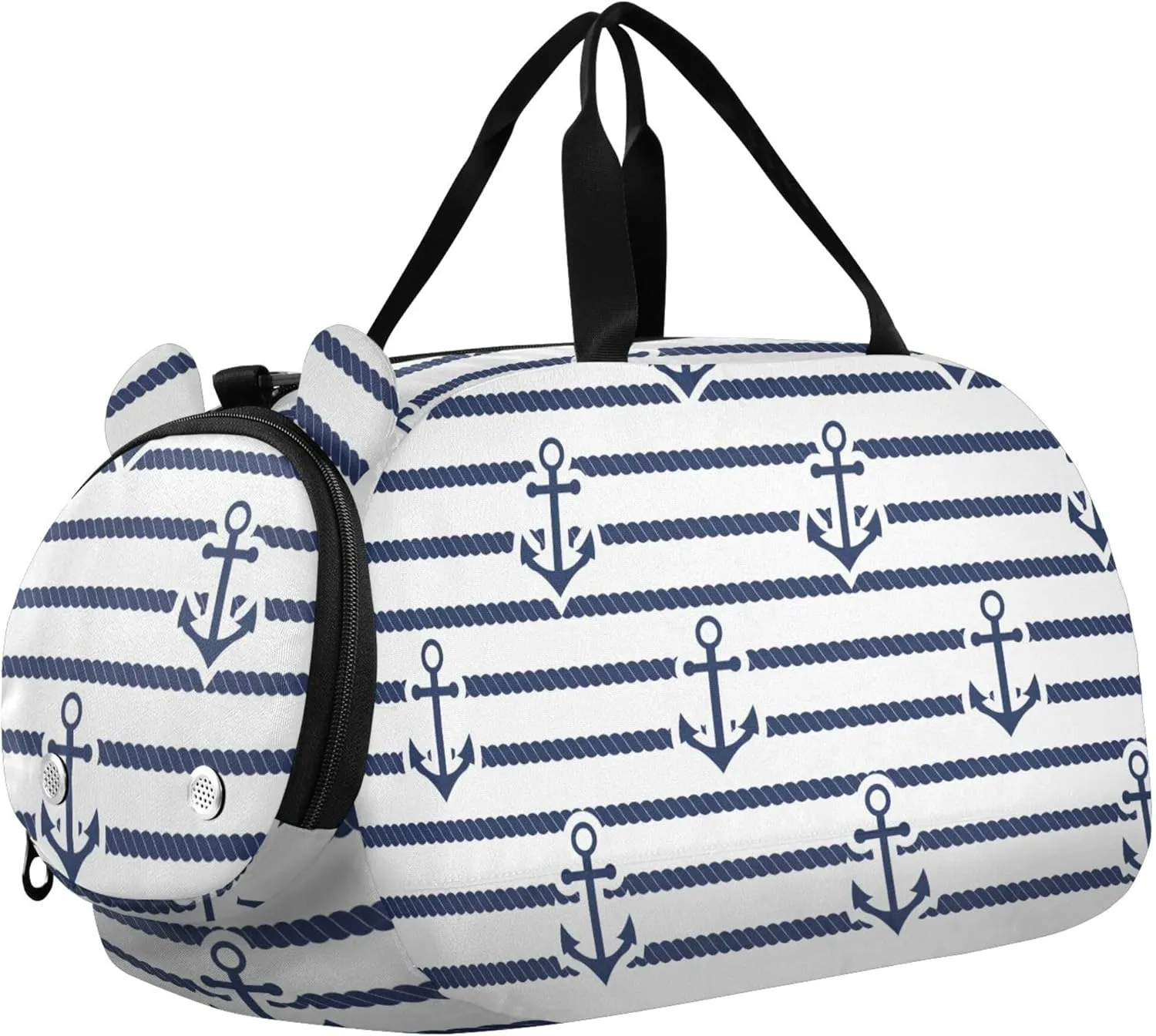 Navy Blue Striped Rope and Ocean Small Gym Bag with Shoes Compartment Multifunctional Carry On Bag for Beach Swim Bags Pool Sports