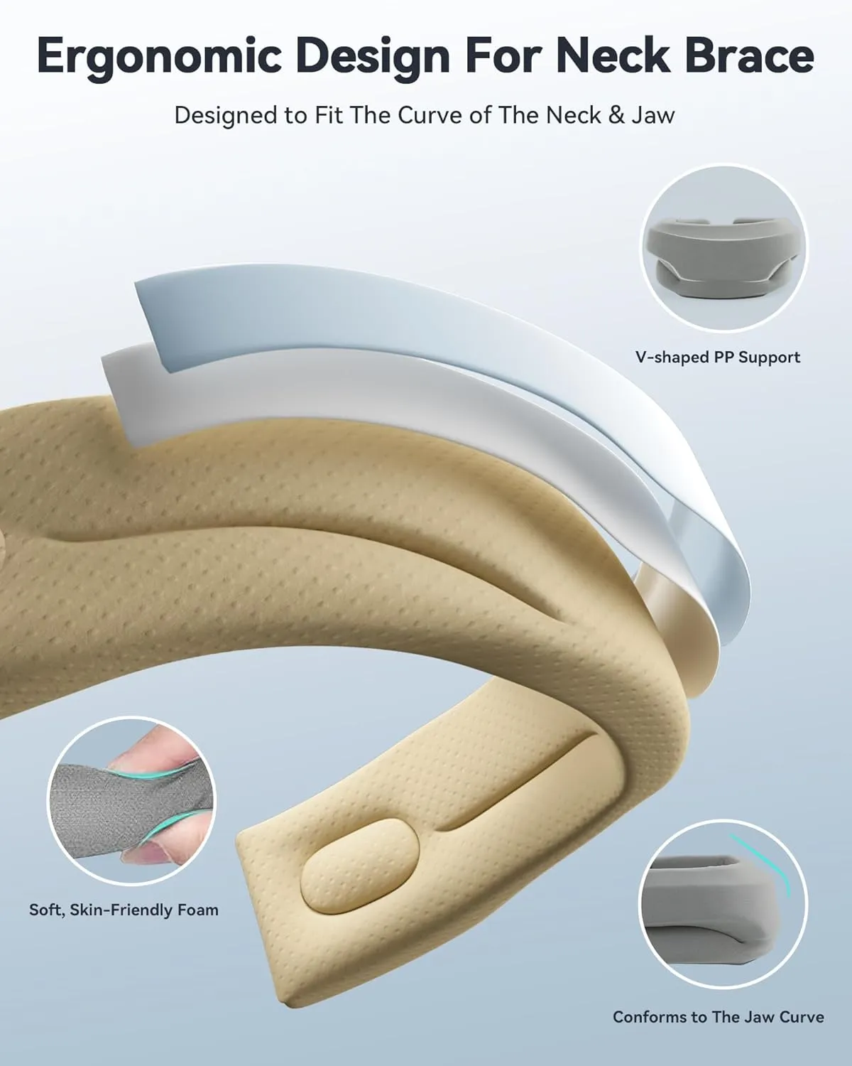 Neck Brace Cervical Collar - Neck Support Brace for Sleeping, Soft Foam Wraps Keep Vertebrae Stable and Aligned for Relief of Cervical Spine Pressure Gray Large(15.8-18.1 Inch)