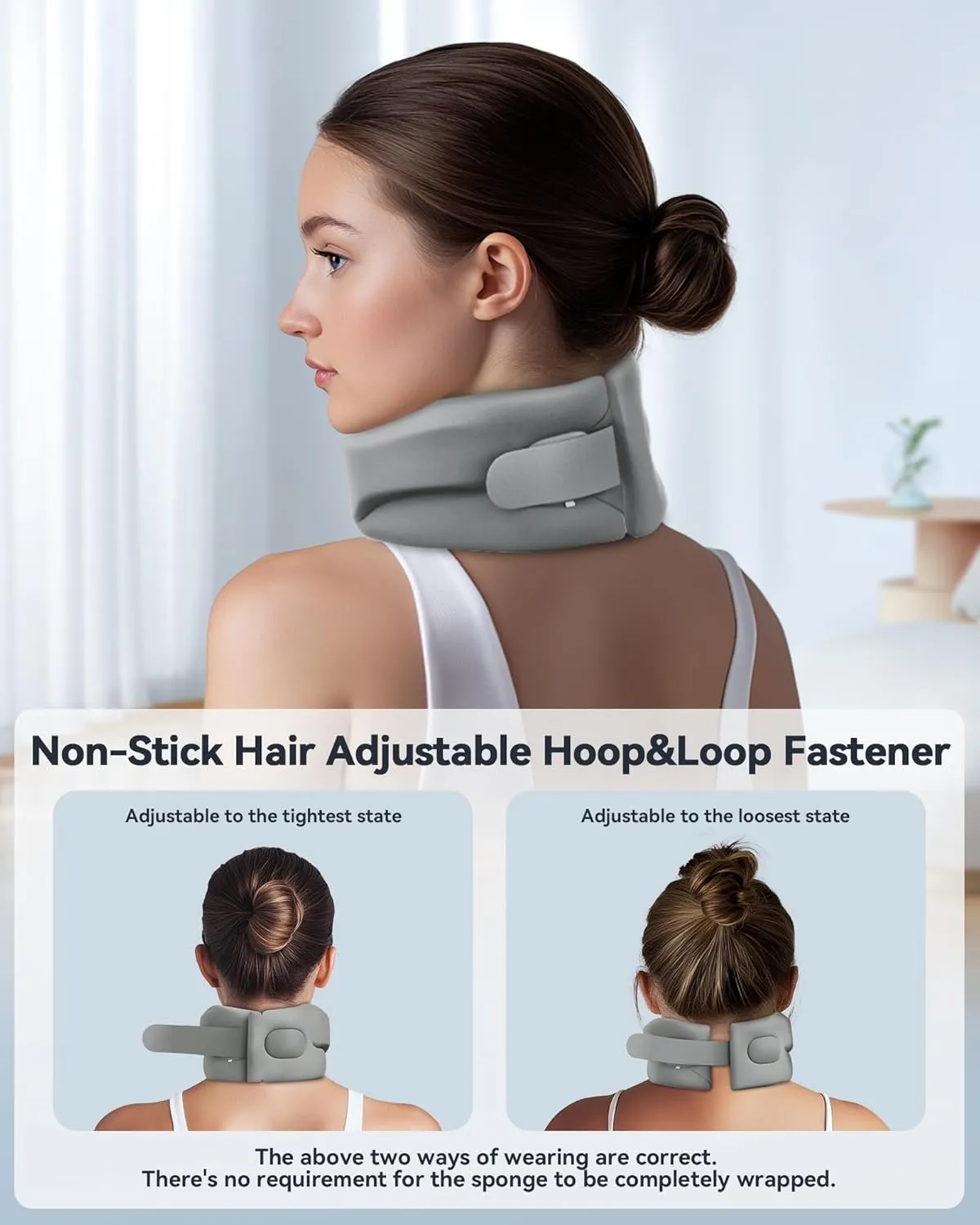 Neck Brace Cervical Collar - Neck Support Brace for Sleeping, Soft Foam Wraps Keep Vertebrae Stable and Aligned for Relief of Cervical Spine Pressure Gray Large(15.8-18.1 Inch)