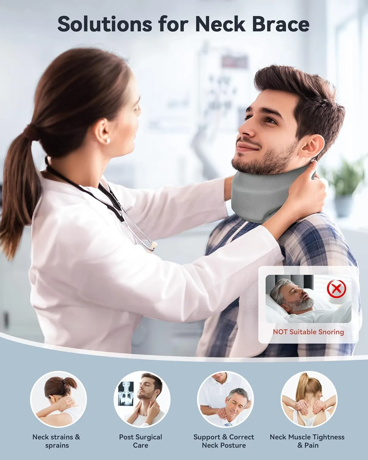 Neck Brace Cervical Collar - Neck Support Brace for Sleeping, Soft Foam Wraps Keep Vertebrae Stable and Aligned for Relief of Cervical Spine Pressure Gray Large(15.8-18.1 Inch)
