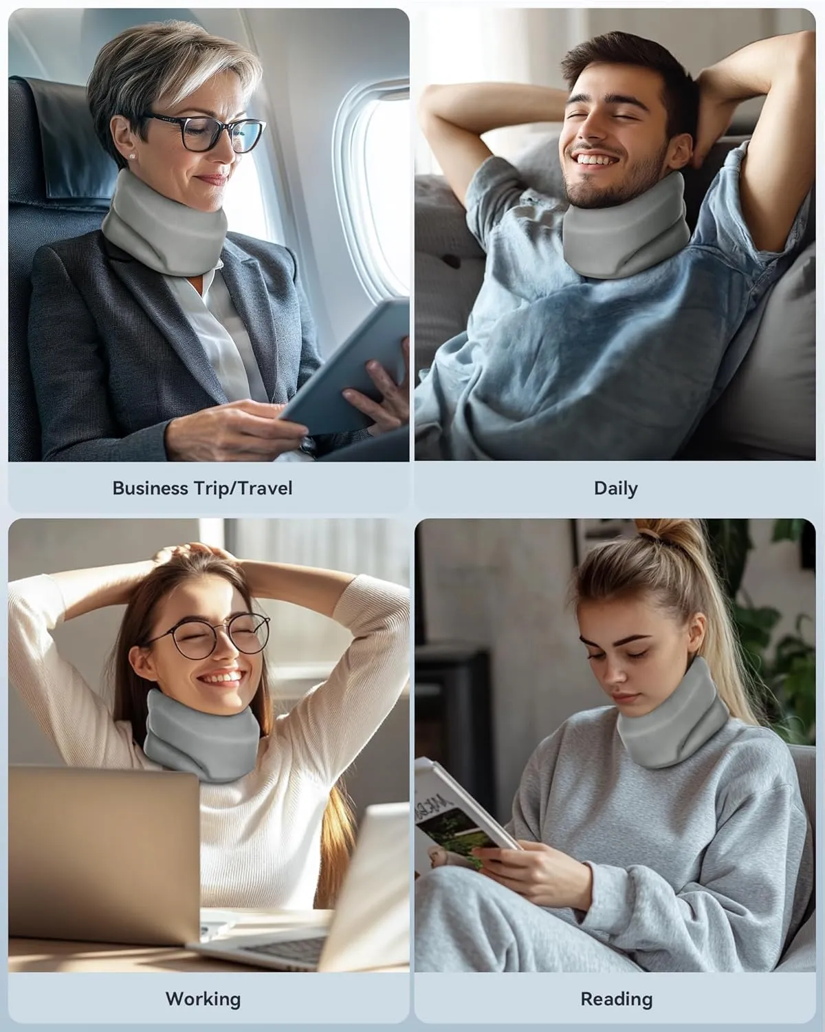 Neck Brace Cervical Collar - Neck Support Brace for Sleeping, Soft Foam Wraps Keep Vertebrae Stable and Aligned for Relief of Cervical Spine Pressure Gray Large(15.8-18.1 Inch)